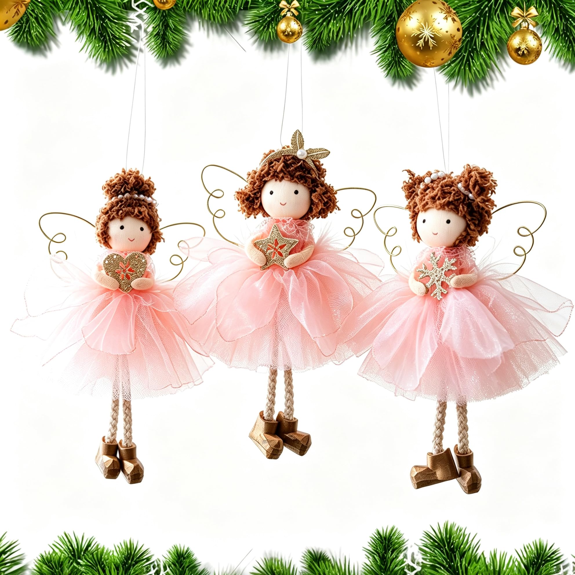 3 Pcs Christmas Angel Doll Pendant,Christmas Plush Fairy Hanging Ornaments,Christmas Tree Hanging Ornament for Christmas Tree Decorations Xmas Party Decor (Pink)