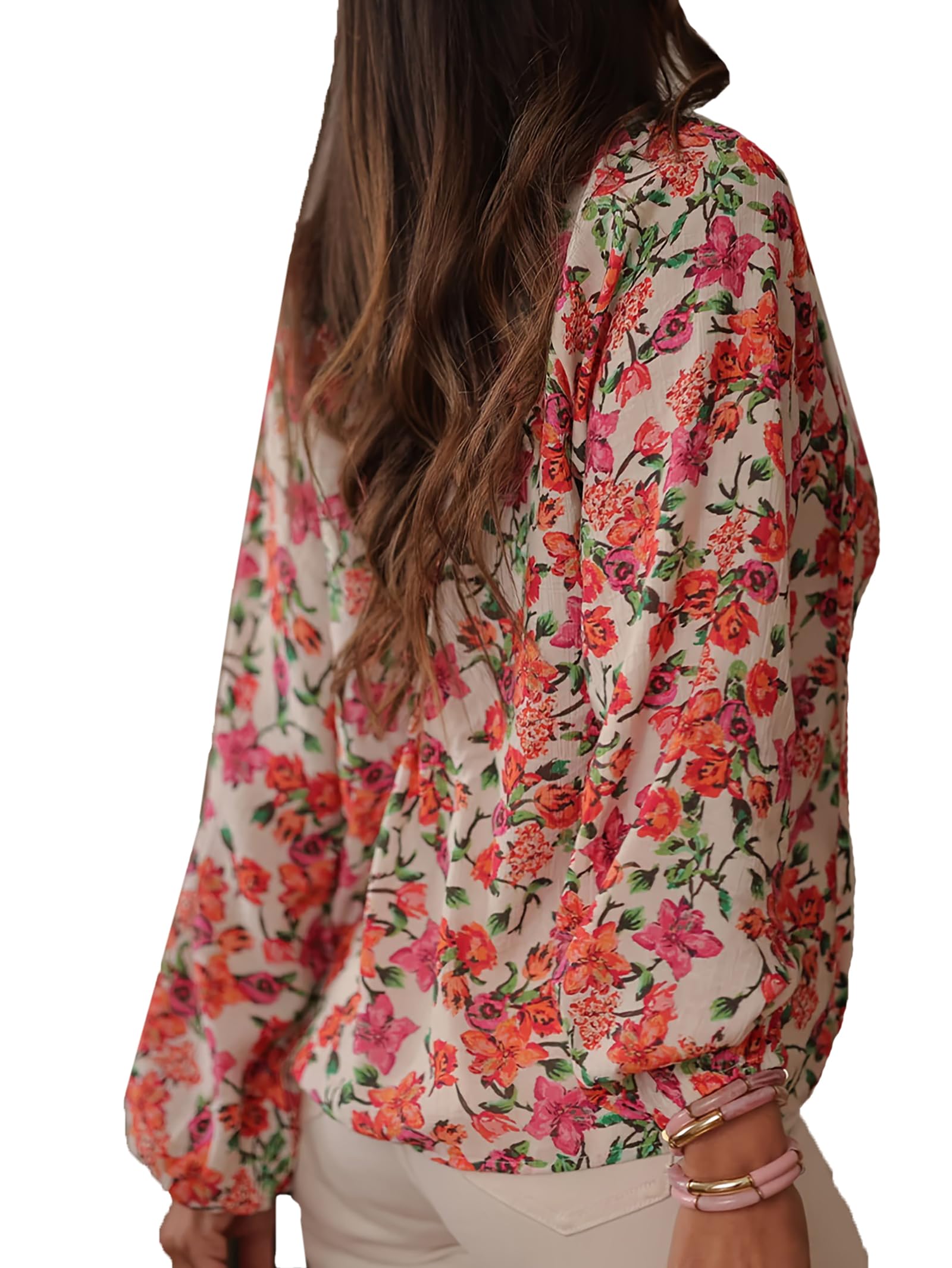 Chemisier Boutonné Vintage Floral pour Femme Manches Longues en Chiffon Hauts De Travail Professionnels