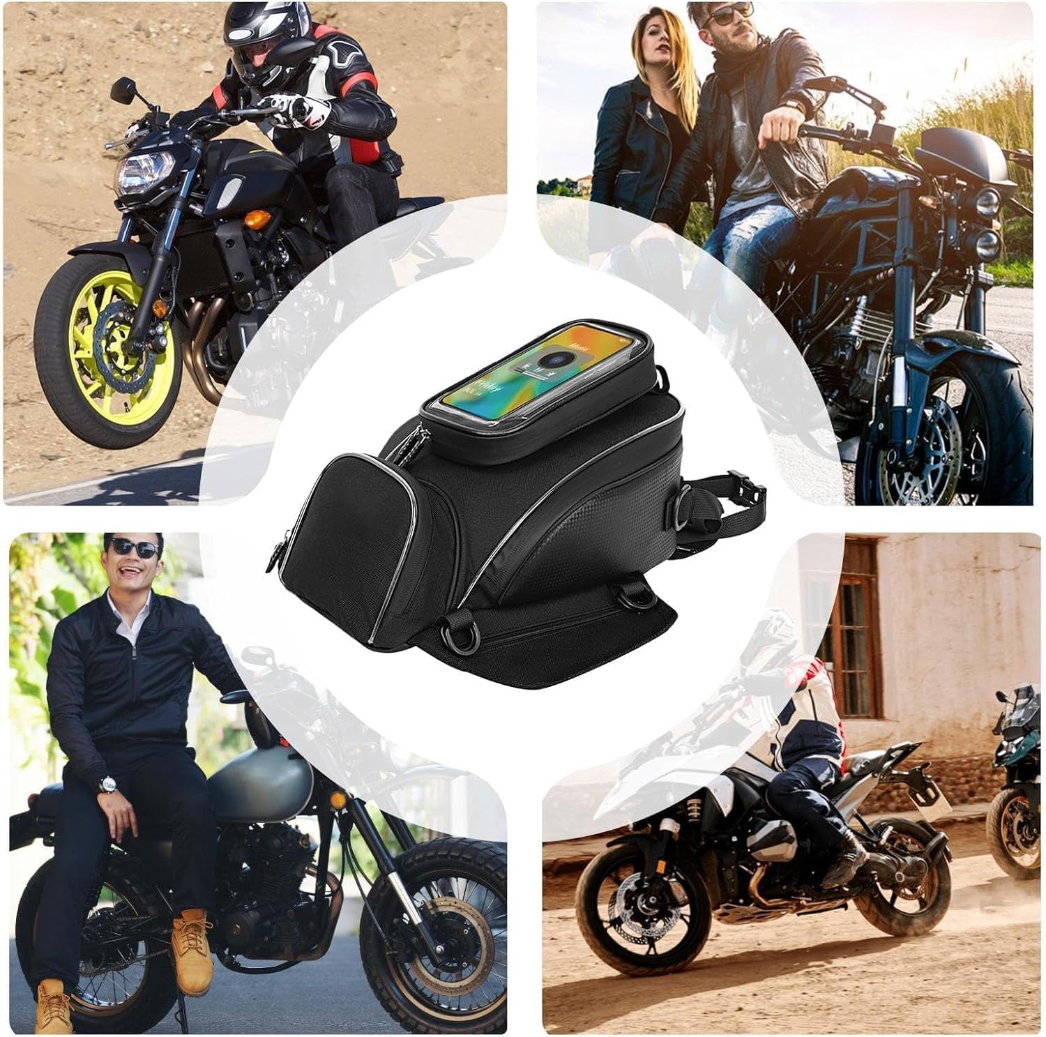 Sacoche de Réservoir Moto pour Kawasaki Eliminator 450, Étanche Magnétique Sac Bagage Sacoche Fenêtre Écran Tactile