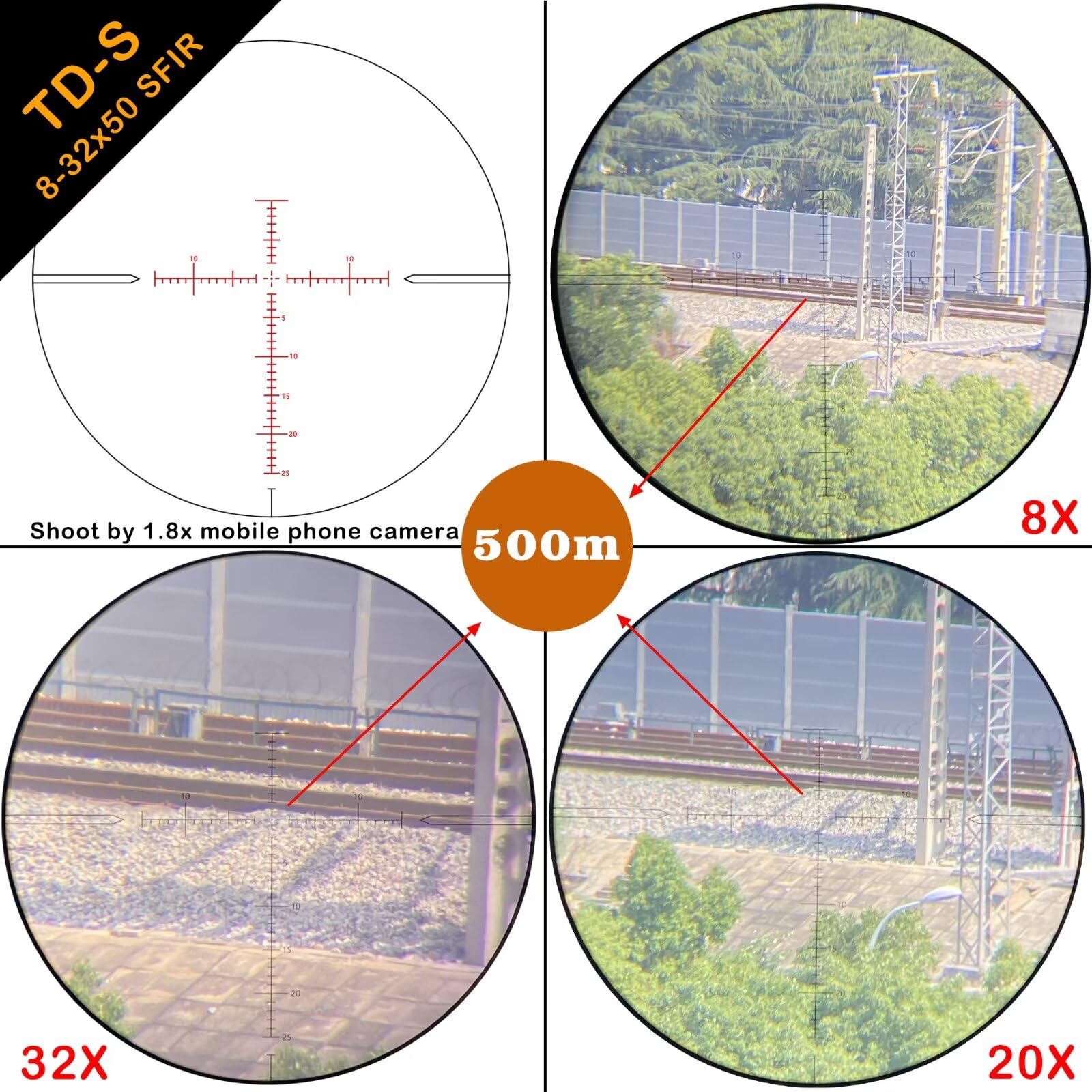 WestHunter Optics TD-S 8-32x50 SFIR - Objetivo de precisión para caza (iluminación roja, segundo nivel de imagen, tubo central de 30 mm, óptica MOA táctica de 1/8 para tiro de largo alcance)