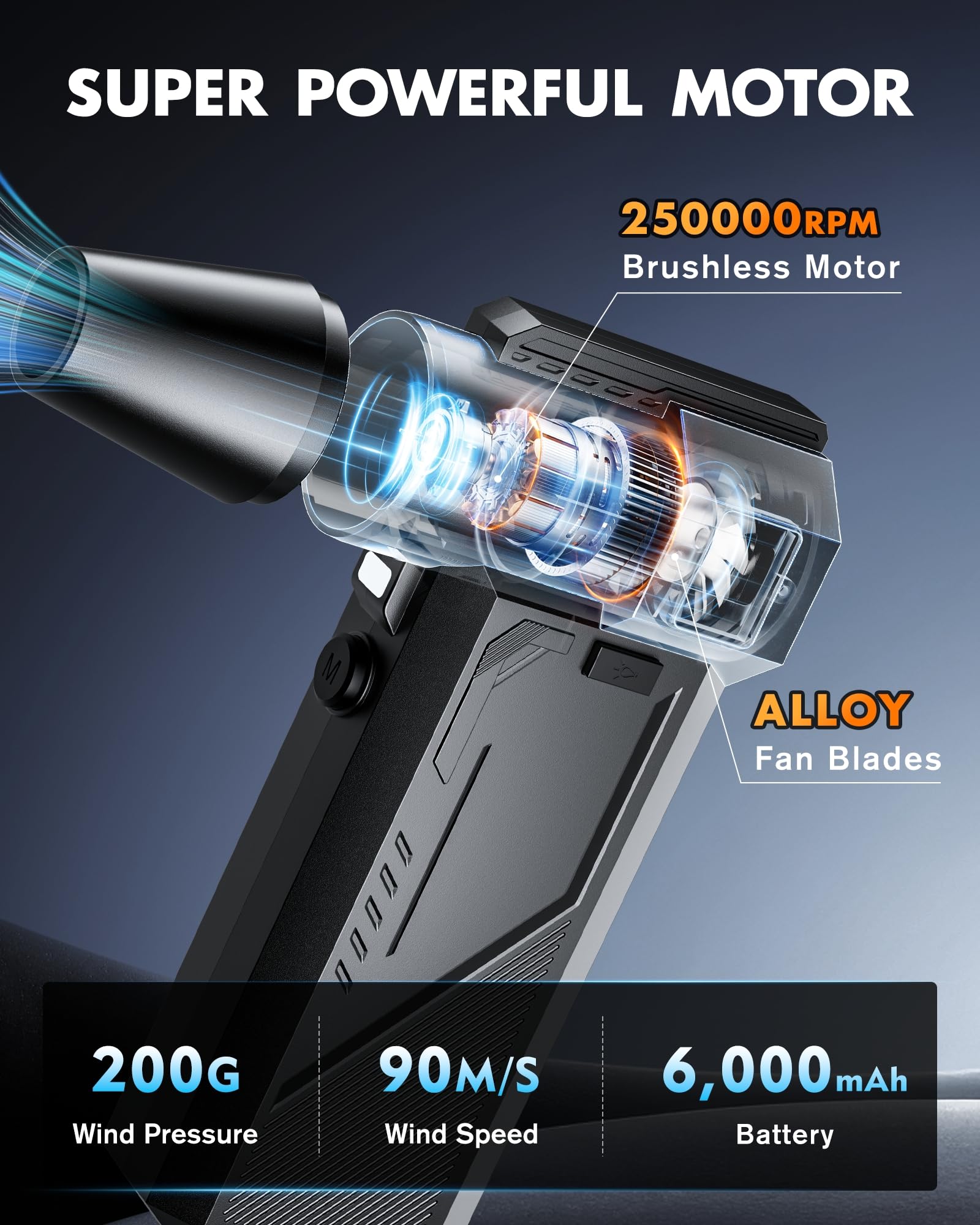 WHATOOK Souffleur Air Comprimé：250000 TR/Min Souffleur PC, Bombe Air Sec - Nettoyage PC avec Affichage LED, Plumeau Air Comprimé à 3 Vitesses pour PC Duster pour Nettoyage PC, Maison, Canapé, Voiture