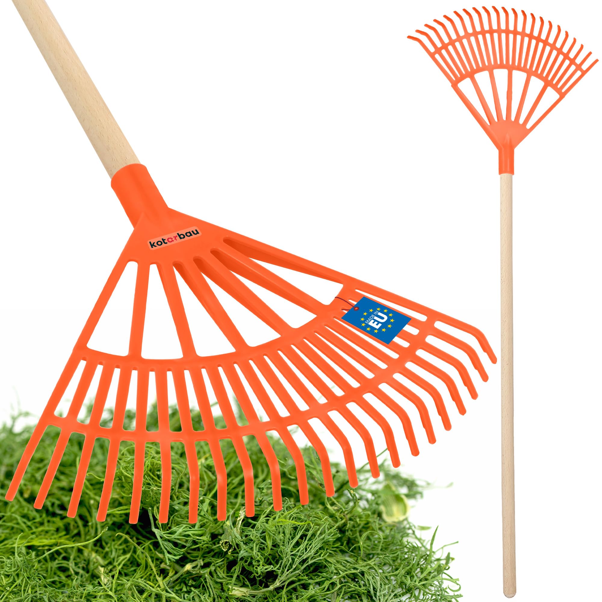 KOTARBAU® Rateau à Feuilles - Plastique - 44 cm - Orange - avec Manche - Râteau Jardin - Balai à Gazon - Ramasse Feuilles - Léger - Résistant - Entretien Jardin
