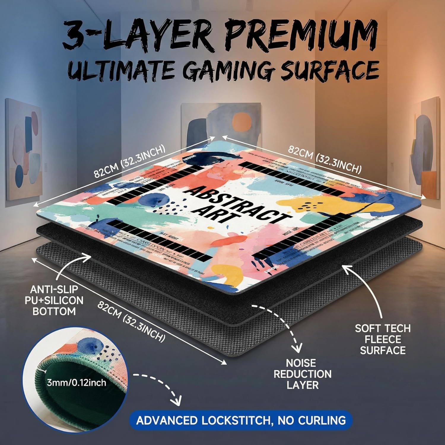 Mahjong Mat 2025 Upgraded No-Crease & No Odor Design, 32.3 Inch with Waterproof Velvet, Non-Slip PU Silicone, Lightweight for Noise Reduction, Includes Printed Rules for Tiles and Cards (Art)