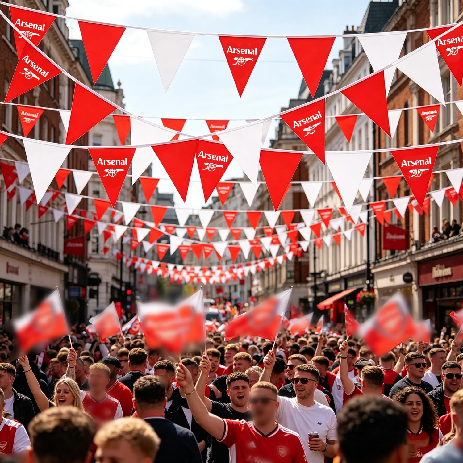 20m 52pcs Red White Bunting for Arse-nal Football Party, QRTDXP 16x21cm Reusable Red White Triangle Flags Garland for Football Party Indoor Outdoor Decoration Sports Events Celebration — view 8