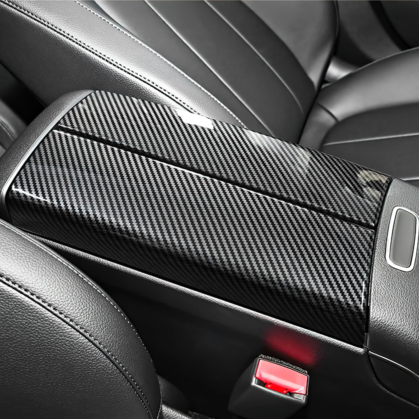 KUNGKIC Copertura per Poggiabraccio Centrale Console Protettore Adesivo per Interni per Mercedes-Benz Classe A, B, W177, W247, CLA, GLA, GLB, GLE, GLS, EQA, EQB, Accessori, ABS (Motivo in Fibra di