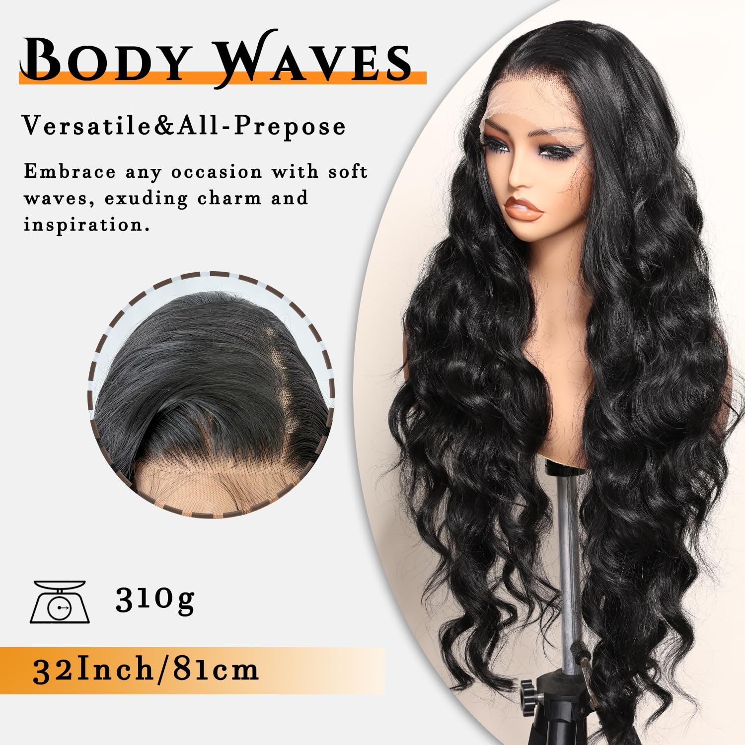 SOKU Perruque Synthétique de haute qualité Ondulée Longue Noire 81cm 13x6 Dentelle frontale avec Baby Hair pour Femme Naturelle