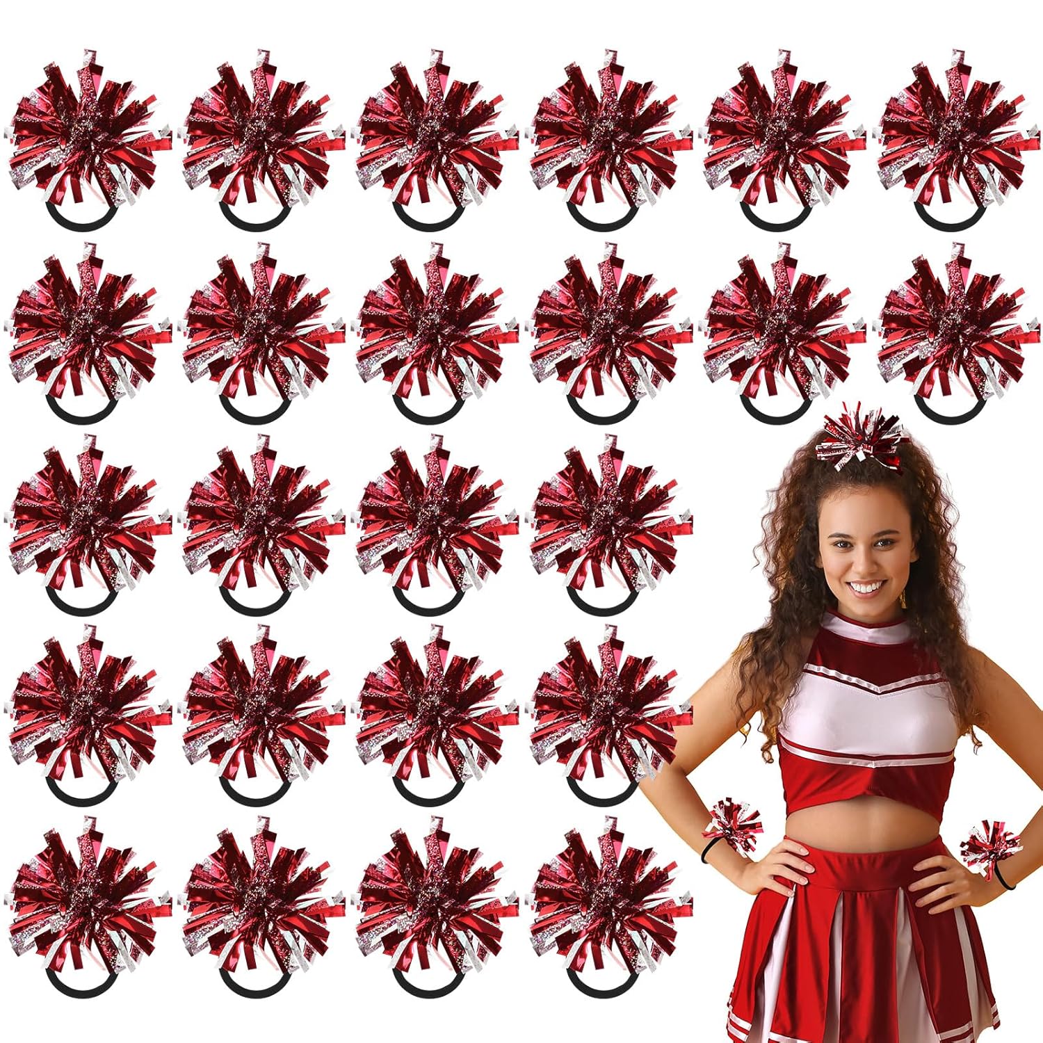 Shappy 24 Pcs 2 Color Metallic Pom Poms for Cheerleading 4
