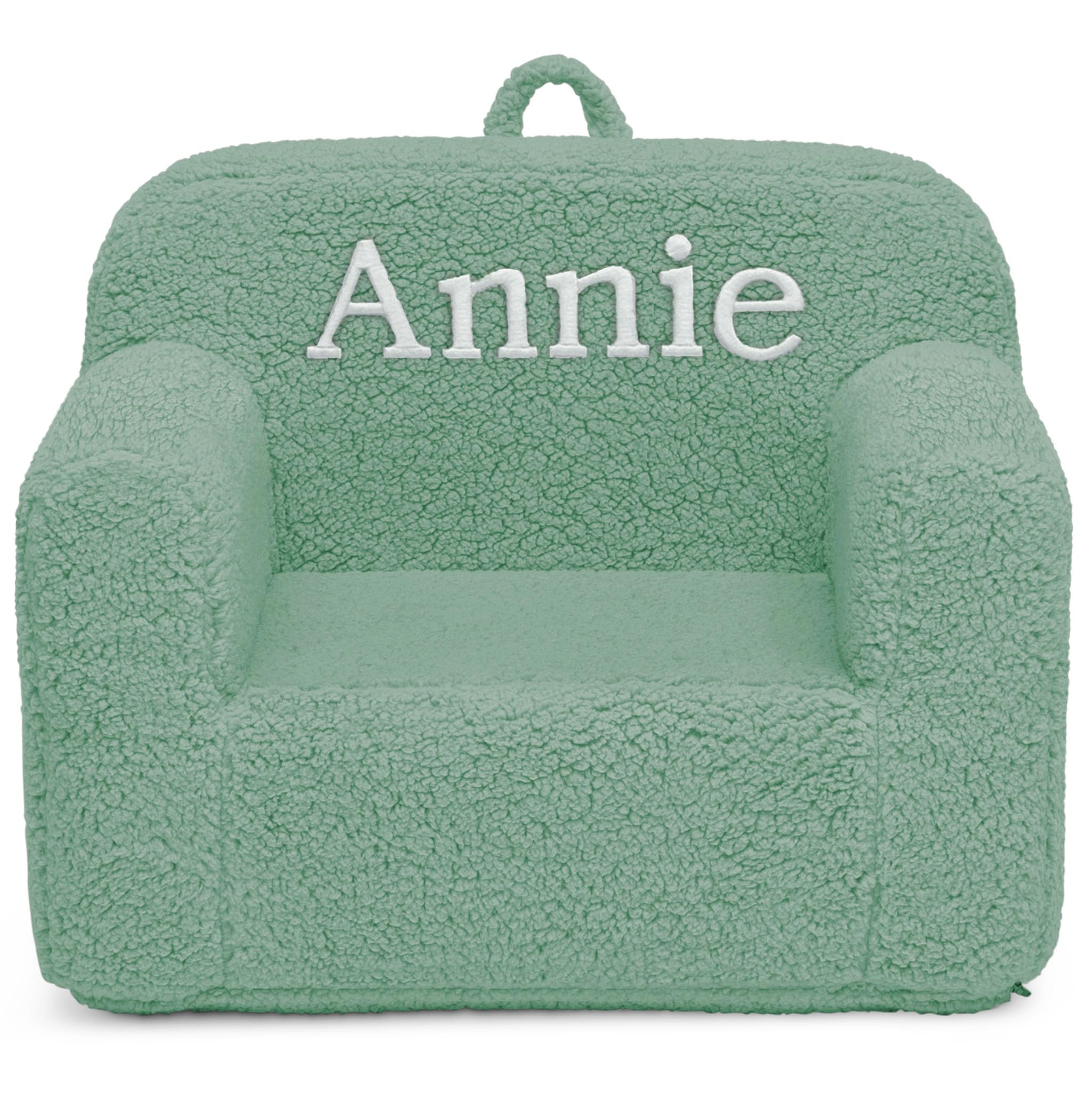 Delta Children Personalized Sherpa Cozee Chair - Customize with Name – Foam Kids Chair for Ages 18 Months and Up, Sage