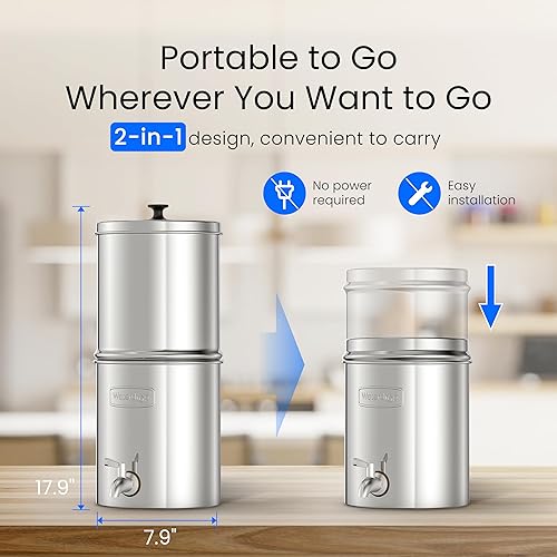 Miniatura 8 de Waterdrop Sistema de filtro de agua alimentado por gravedad de 1.5 galones, estándar NSFANSI 42 y 372, sistema de acero inoxidable con 4 filtros,