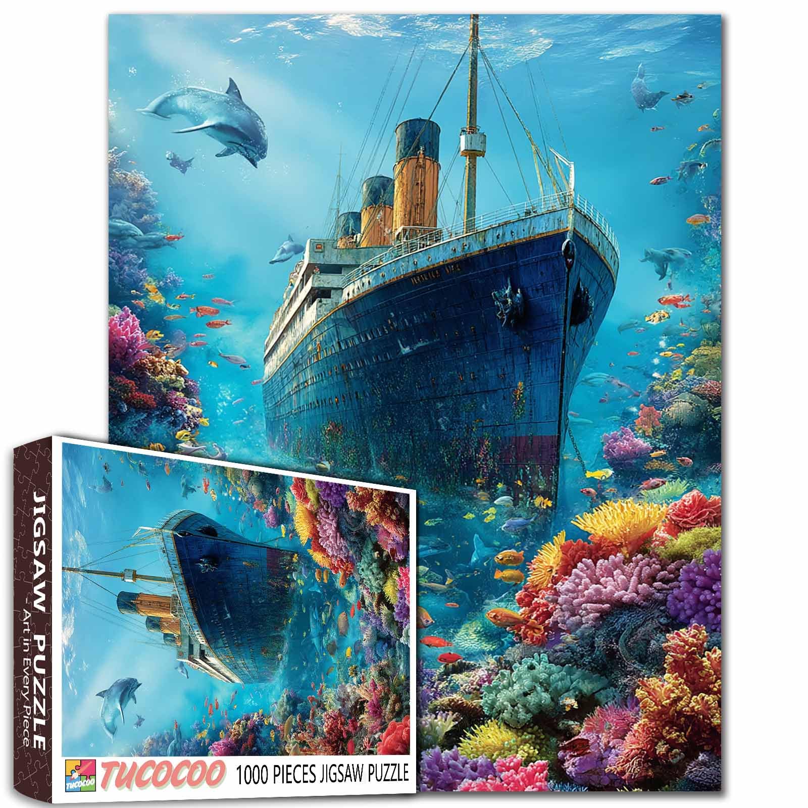 Puzzles for Adults 1000 Pieces Pirate Ship Ocean 1000 Piece Underwater Shipwreck Puzzle Sea Coral Reef Jigsaw Puzzles for Adults & Family Fun Challenging Puzzle