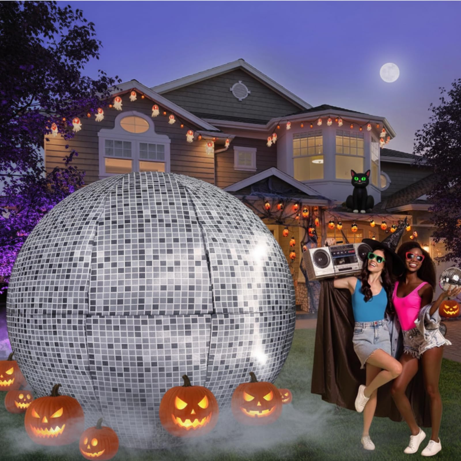 Jetec 7.51 ft Inflatable Lighted Disco Ball with Built in LED Light Fabric Disco Party Decorations Oversized Decorated Mirror Ball Yard Decoration for Dance Music 50 60 70s Halloween Party Decor