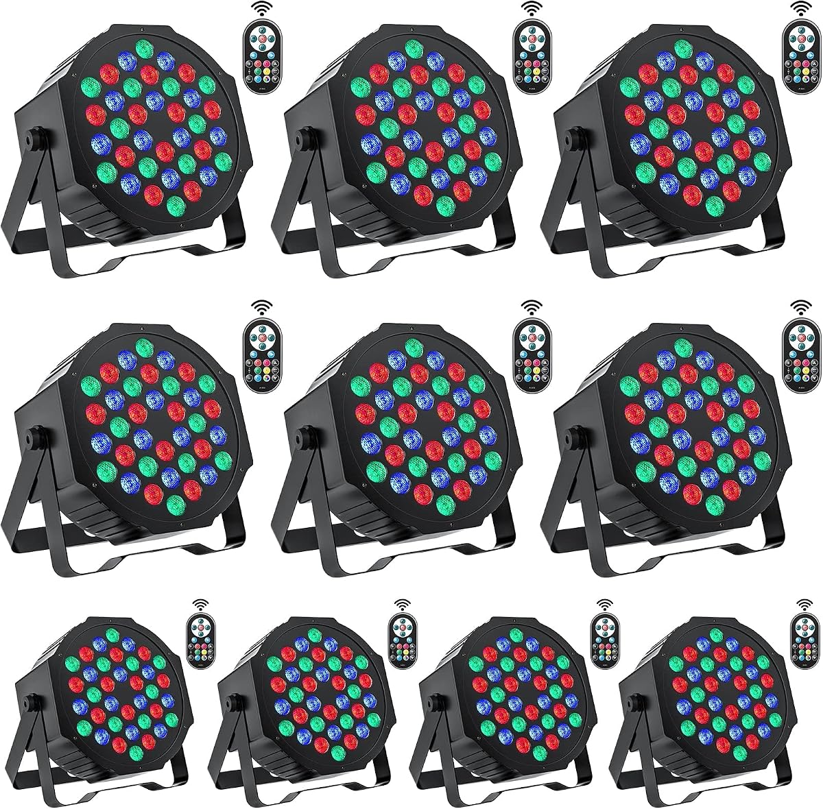 U`King Luces de escenario, 10 paquetes de luces LED RGB de 36 LED, luces de fiesta de DJ de 7 canales con control remoto y controlador DMX, luces ascendentes activadas por sonido para eventos, cumpleaños, bar, decoración de baile
