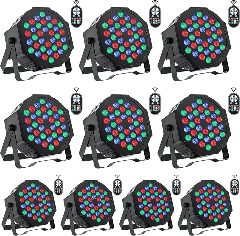 U`King Luces de escenario, 10 paquetes de luces LED RGB de 36 LED, luces de fiesta de DJ de 7 canales con control remoto y controlador DMX, luces ascendentes activadas por sonido para eventos, cumpleaños, bar, decoración de baile