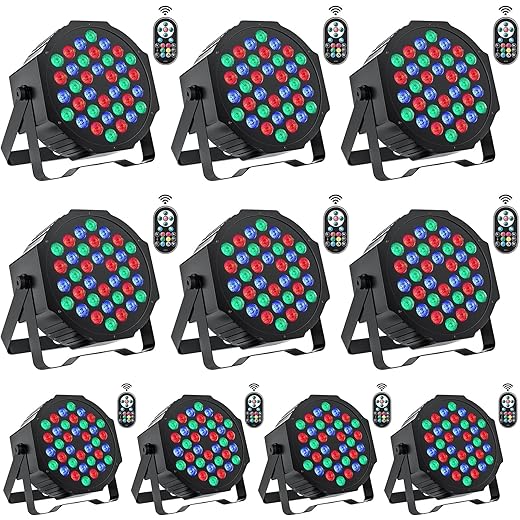 U`King Stage Lights 10 Packs 36LED RGB LED Par Lights, 7 Channel DJ Party Lights with Remote Control & DMX Controller Sound Activated Uplights for Events Birthday Bar Dance Decoration