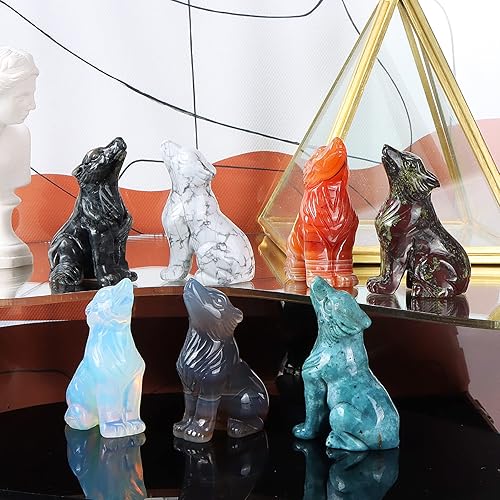 Miniatura 6 de Artistone Estatua de lobo de cristal de jaspe oceánico de 2.0 pulgadas, figura de lobo deseada a mano, escultura de animales, piedra curativa para