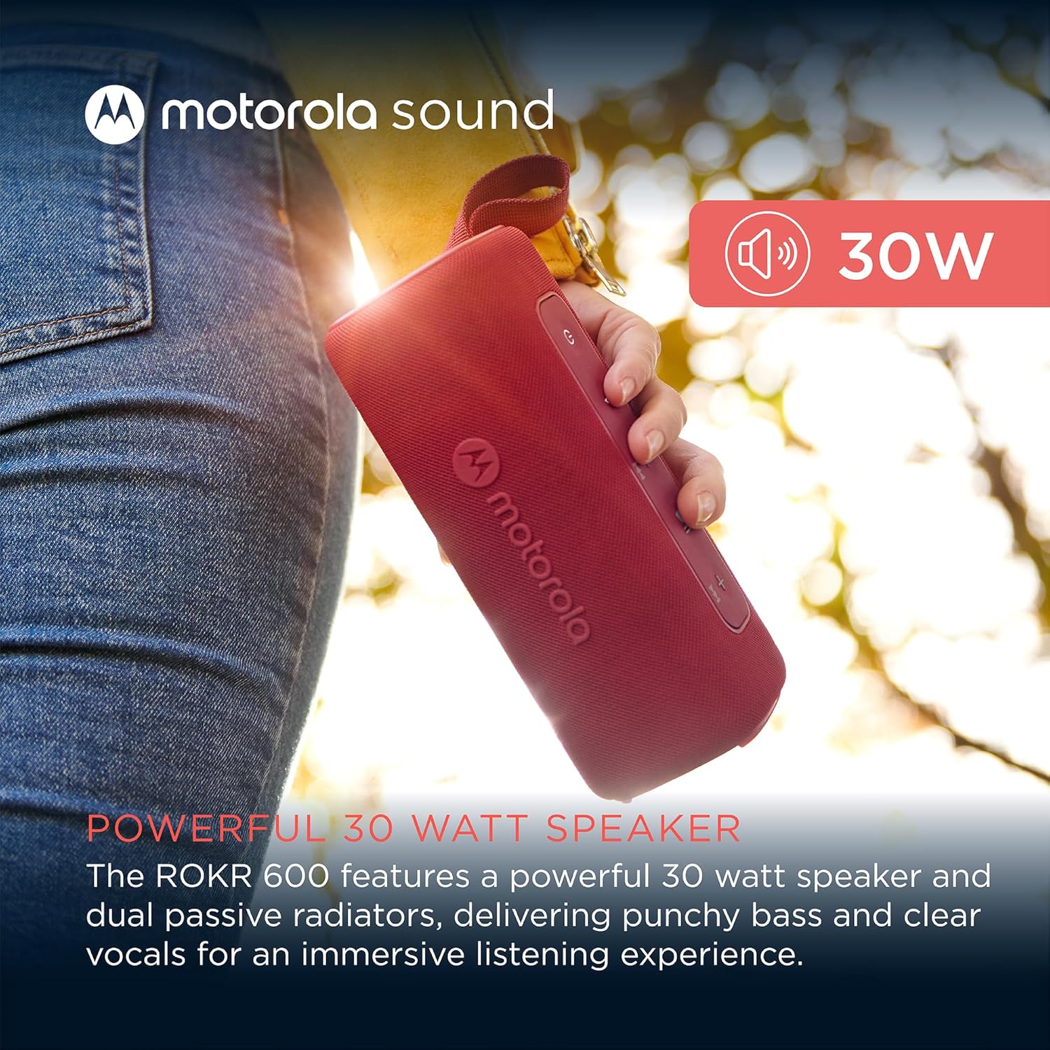 Motorola Sound ROKR 600 Portable Bluetooth Speaker, 6-Hour Playtime, IP67 Water Resistant, Speaker for Home/Outdoors, Compatible wtih iPhone, Red