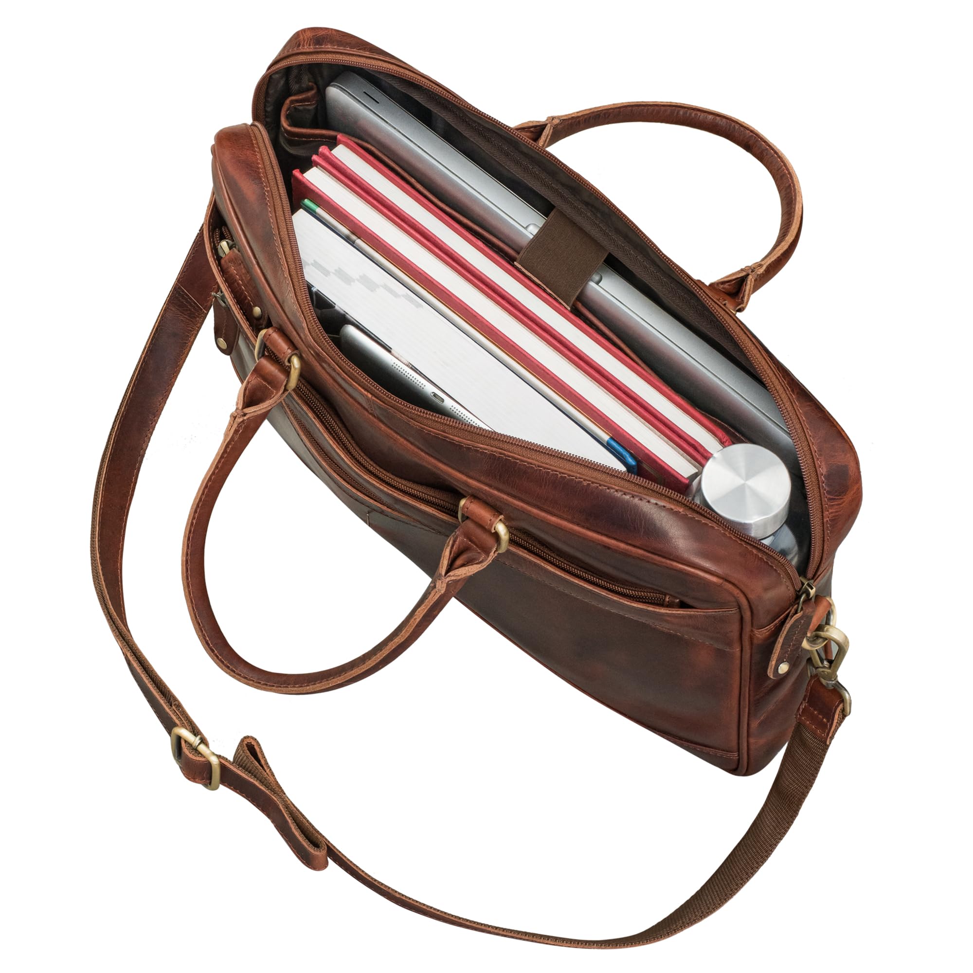 ROYALZ "Charleston” Cartella Ventiquattrore in vera pelle Uomo/Donna Grande - Borsa pc 15.6 pollici Piatta da utilizzare come borsa a mano o Borsa 24 Ore portadocumenti
