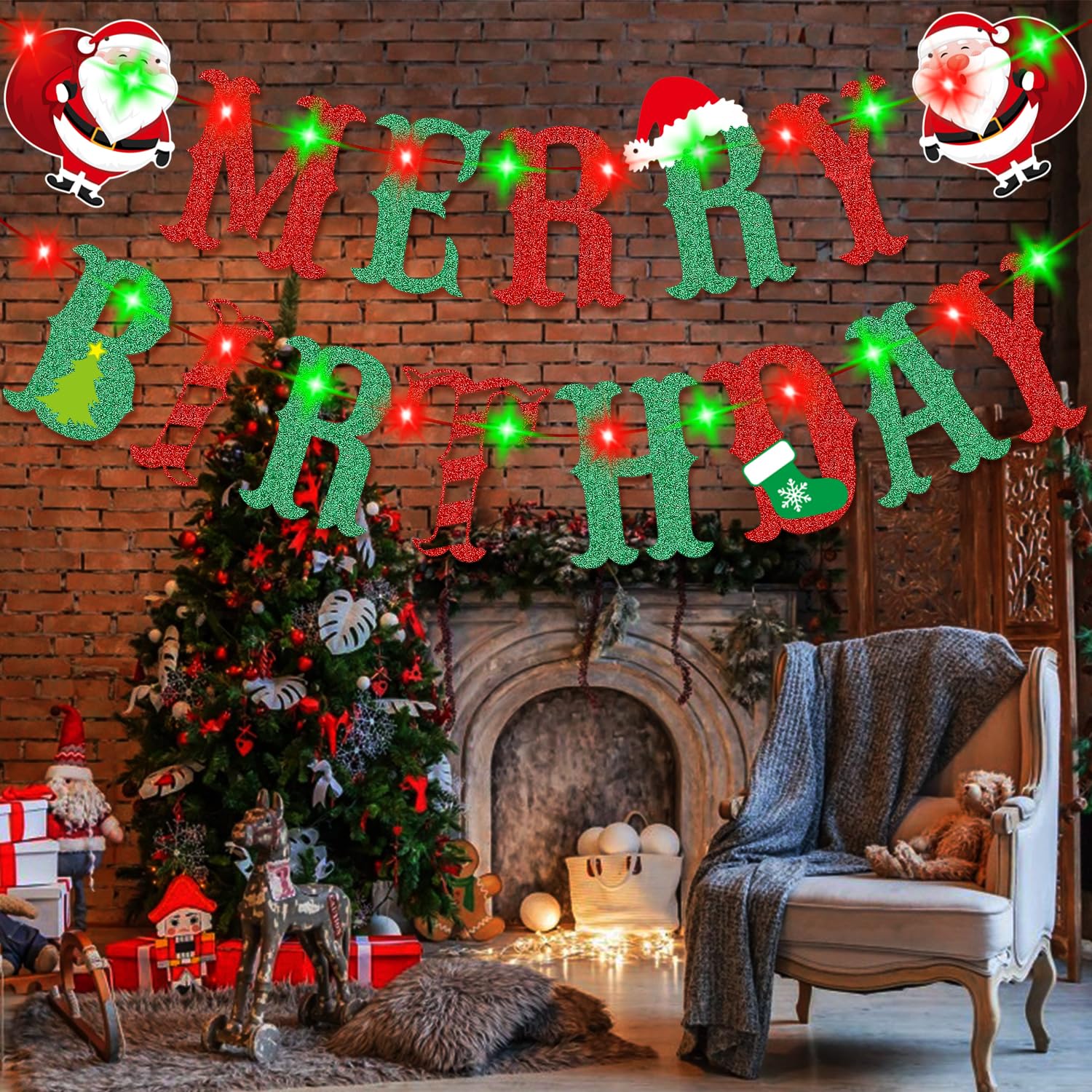 Merry Christmas Banner - Red And Green Holiday Decorations