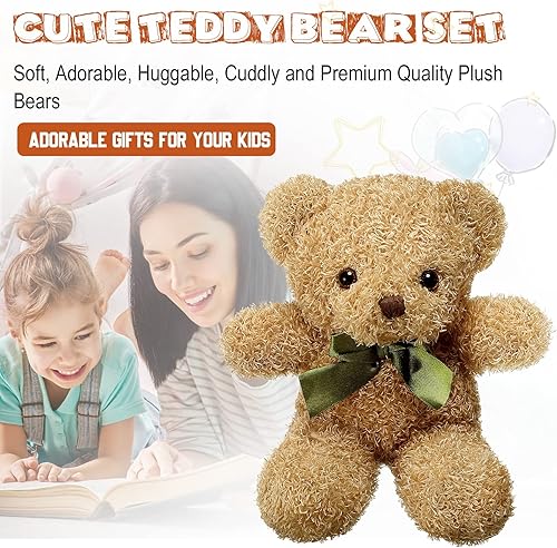 Miniatura 4 de 6 piezas de oso pequeño mini oso de peluche oso de peluche oso de peluche en 3 colores de 9 pulgadas de altura marrón oscuro dorado blanco