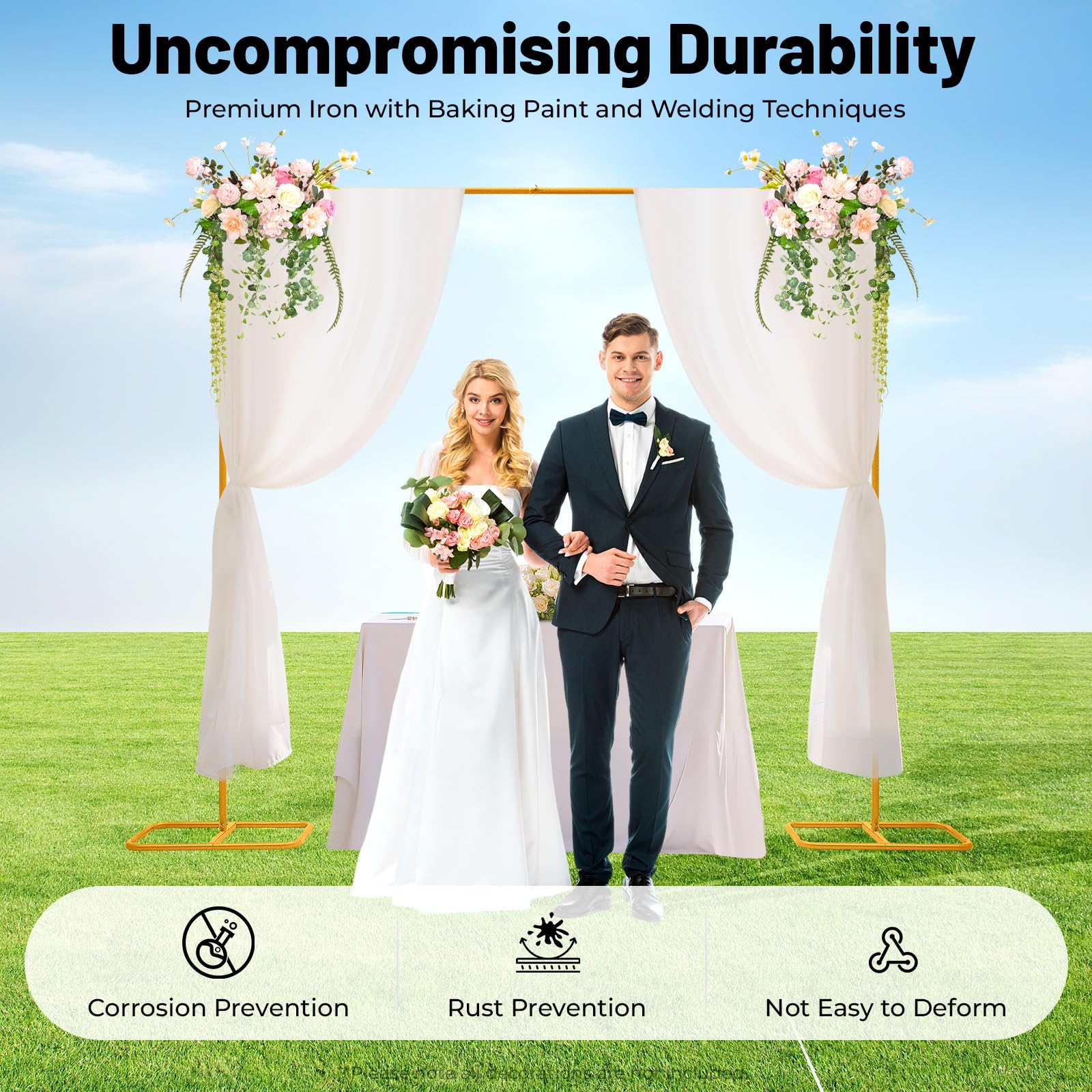 MINRS 2,0 x 2,1 m, in metallo, per matrimoni, anniversari, feste di compleanno, proposte di matrimonio, oro