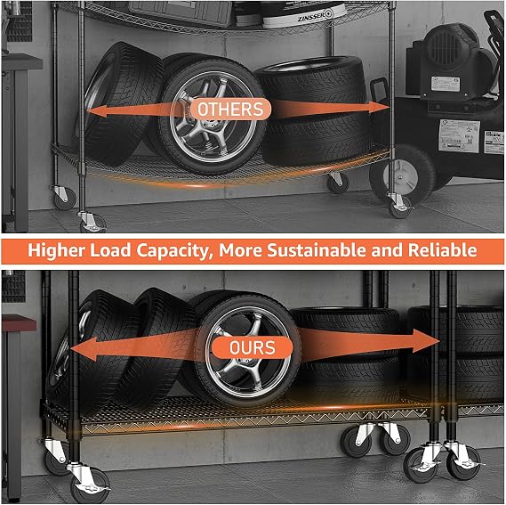 M MZG Height Adjustable Shelves,Heavy Duty Wire Pantry Shelving for Tool Sheds, Garage, and Storehouse,Metal, Black 4 tier,60cm D x 135cm W x 186.9cm H