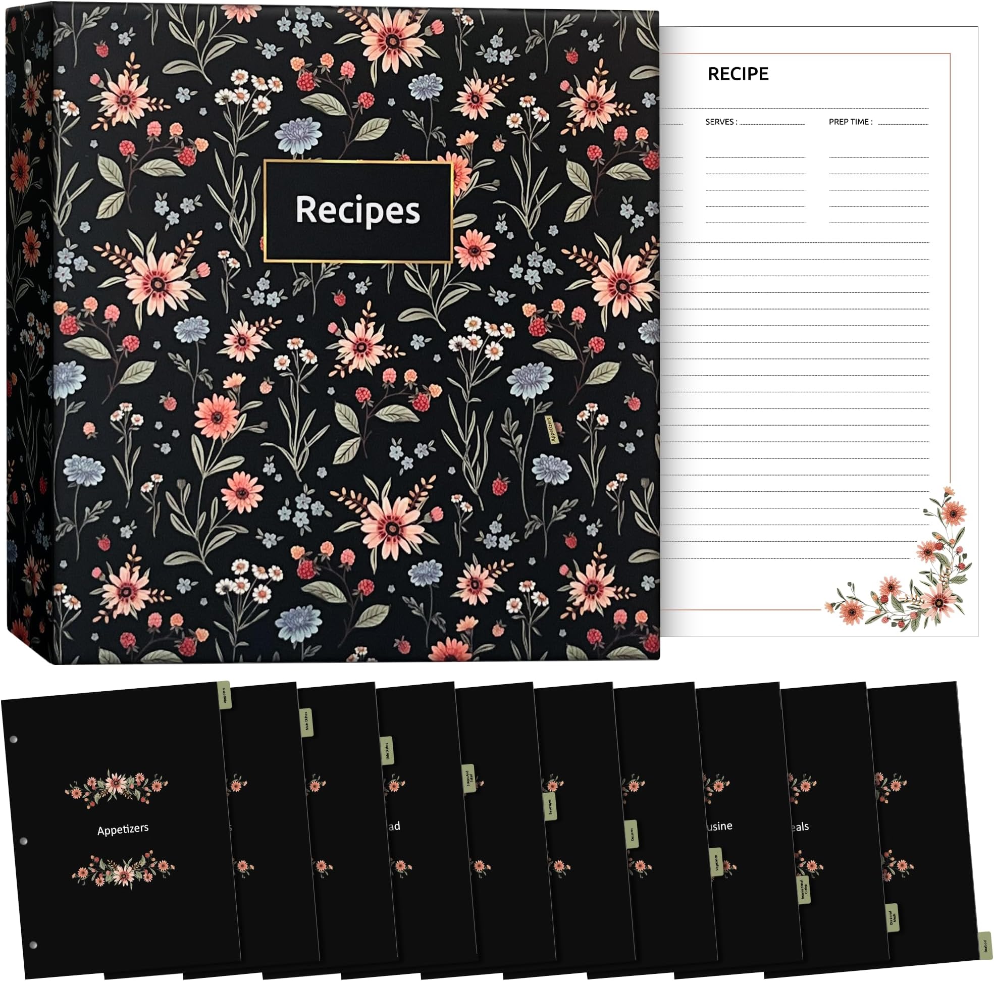 Recipe Organizer with 35 Double Sided Sheet Protectors, 3 Ring Recipe ...