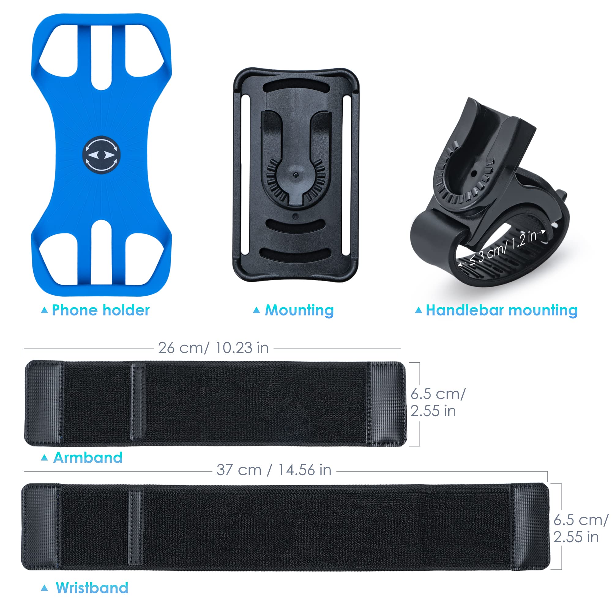 Cikyner Brazalete Deportivo para Correr, 3 en 1 Brazalete Deportivo para Teléfono para Bicicleta 360 ° Giratorio y Desmontable Brazalete Corriendo para 4.5-7 '' iPhone para Gimnasio Correr