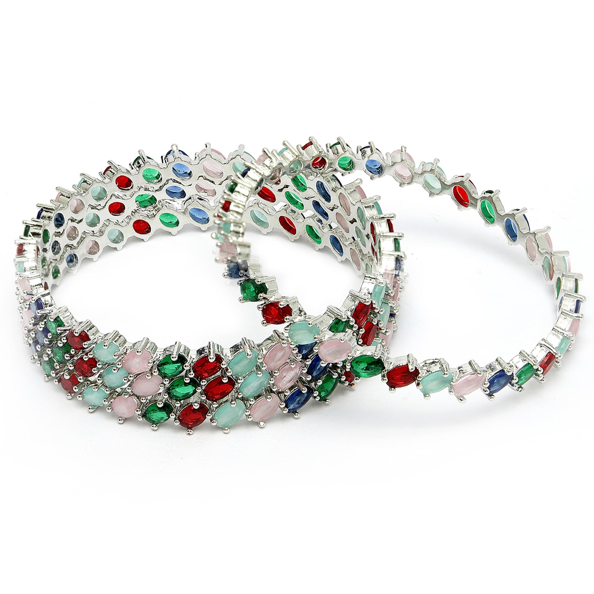 See full amazon price history chart for ZENEME Rhodium-Plated Multicolour Oval & Rectangle Shaped American Diamond Studded Handcrafted Silver Plated Set of 4 Bangles For Girls and Women (Prismatic Harmony Multicolour Bangles, 2.4) ZENEME Rhodium-Plated Multicolour Oval & Rectangle Shaped American Diamond Studded Handcrafted Silver Plated Set of 4 Bangles For Girls and Women (Prismatic Harmony Multicolour Bangles, 2.4) (B0D8TRXXVK) Amazon Price History, Amazon Price Tracker