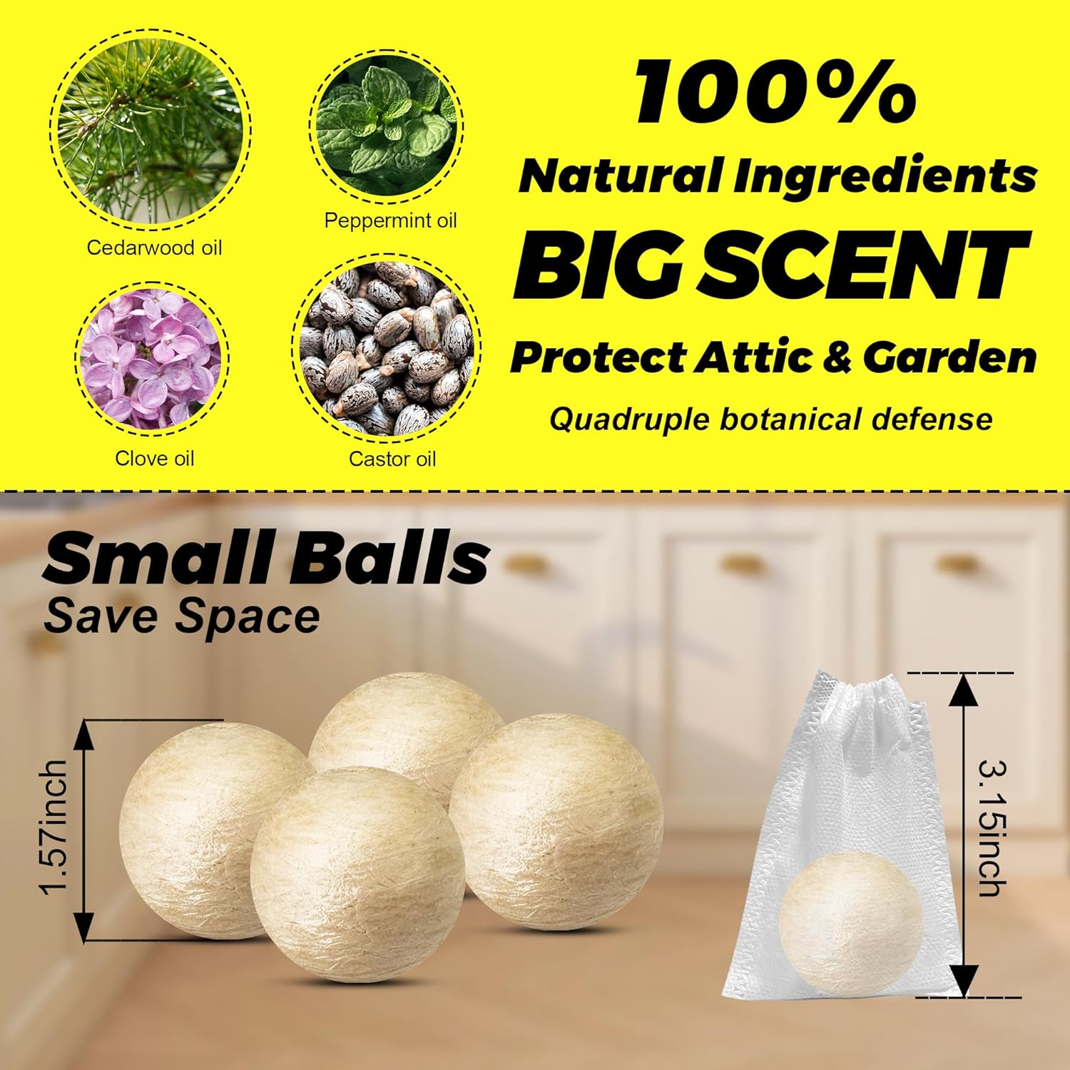Rodent and Mice Repellent Balls 18 Pack,Mouse Repellent for Longer Lasting Scent | Indoor, Outdoor, Car Engine Protection | Mice, Rat Deterrent for Home, Garage, Attic | Pet & Kid Safe
