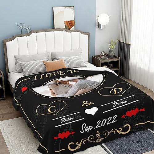 Miniatura 2 de Manta personalizada con fotos de texto, regalos personalizados para parejas, manta con imagen personalizada "I Love You", regalos para esposa,