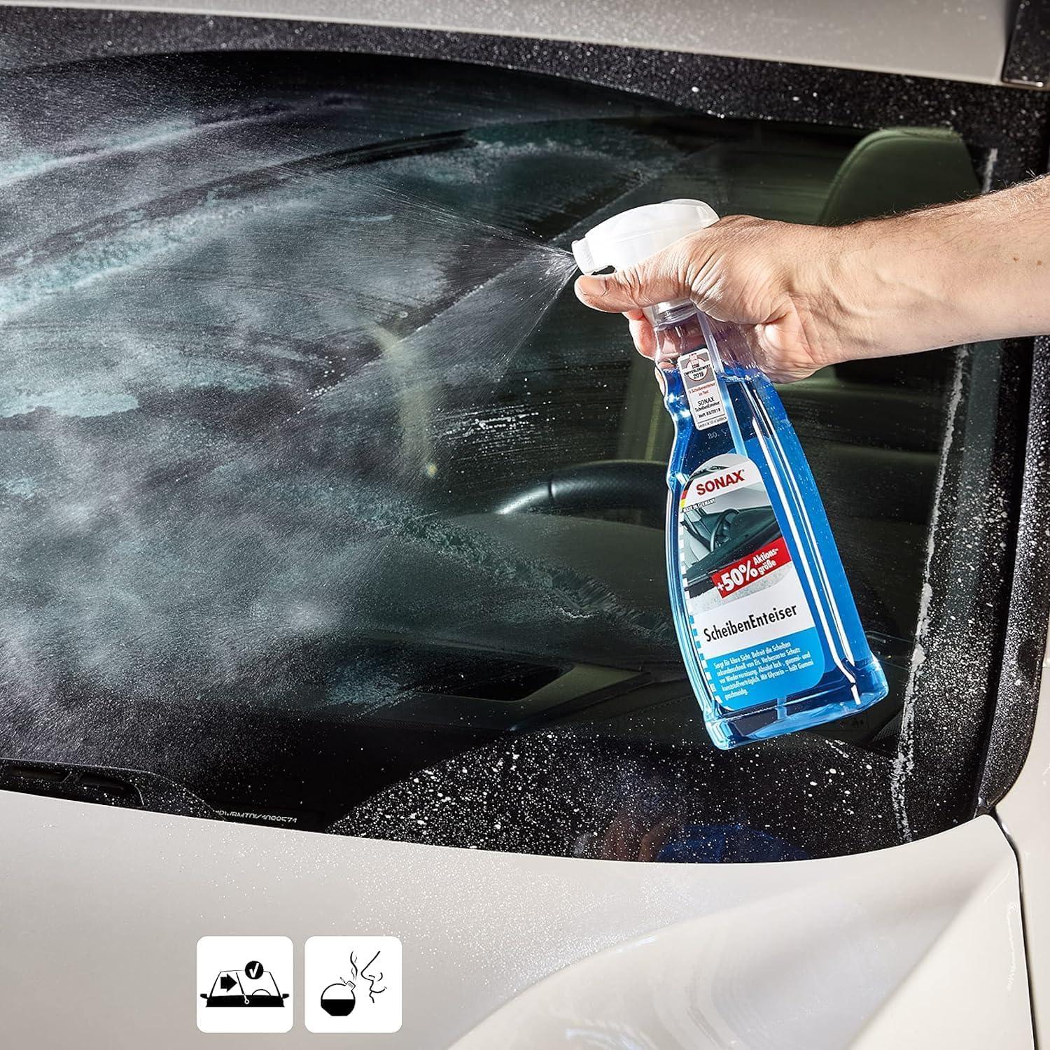 Set di 4 sbrinatori per parabrezza, spray Sonax, 750 ml, per parabrezza auto + 2 raschietti per ghiaccio Murska con lama in ottone, per una visione chiara