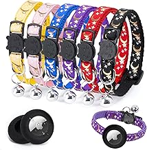 8 x Cat Collars, Anti-Choke Cat Collar with Airtag and Bell Protector, Reflective, Quick Closure, Adjustable from 21 to 35 cm, for Cats and Puppies (Moon)
