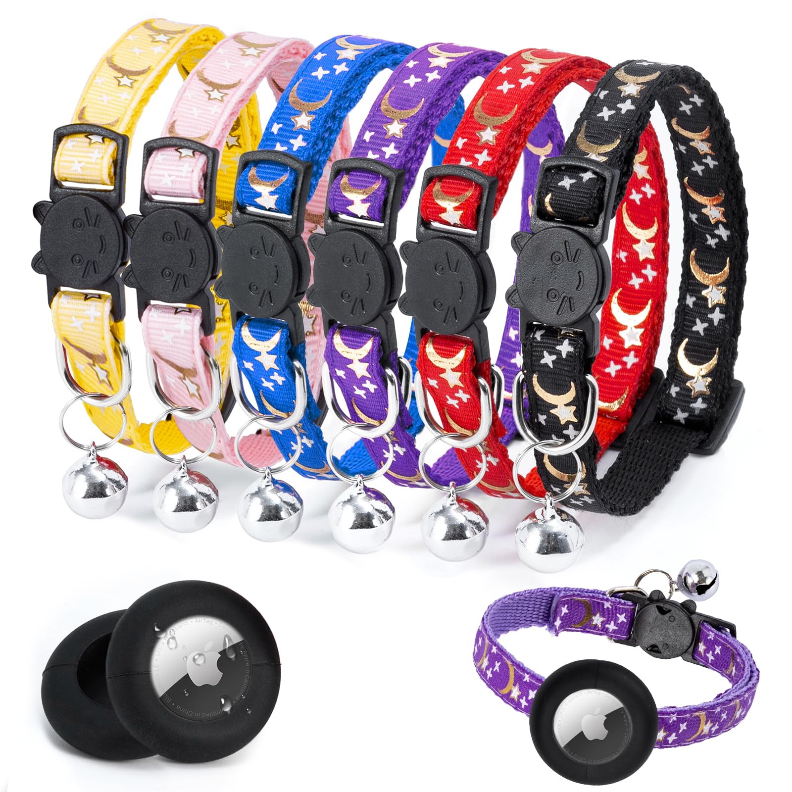 8Pack Collar Gato Airtag, Collar de Gato con cascabeles Reflectantes, Ajustable, 21 a 35 cm, Cierre rápido, para Gatos y Cachorros