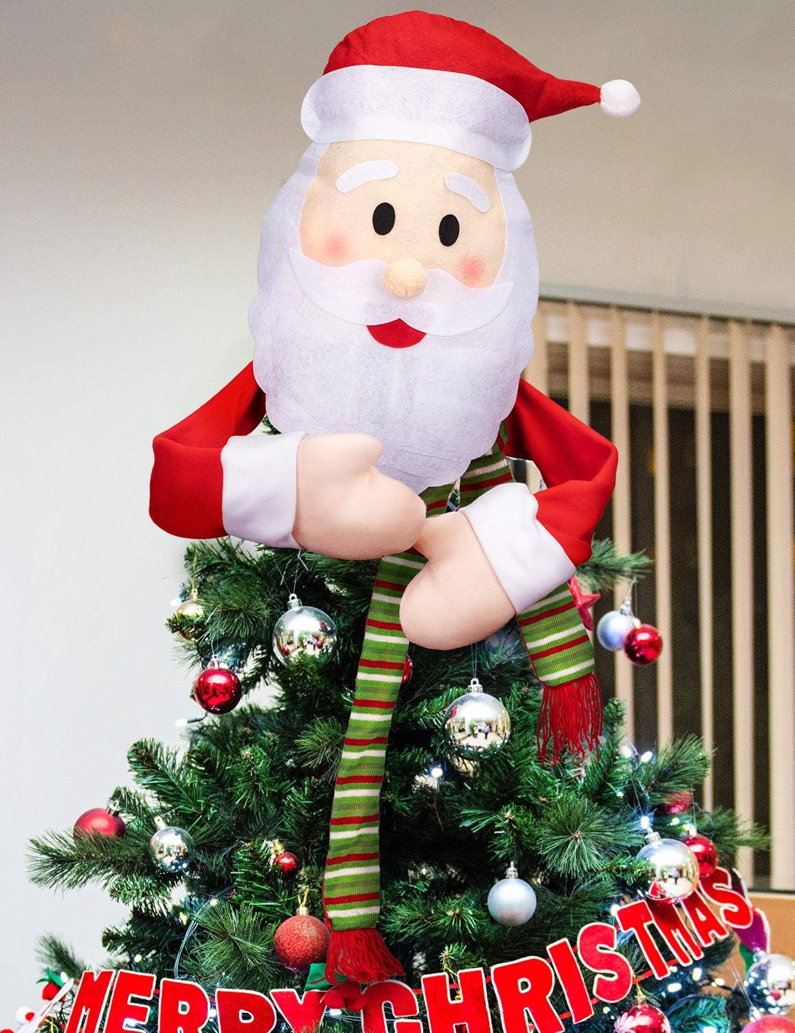 Moon Boat Christmas Tree Topper Santa Hugger - Xmas/Holiday/Winter Wonderland Party Decorations Ornaments Supplies