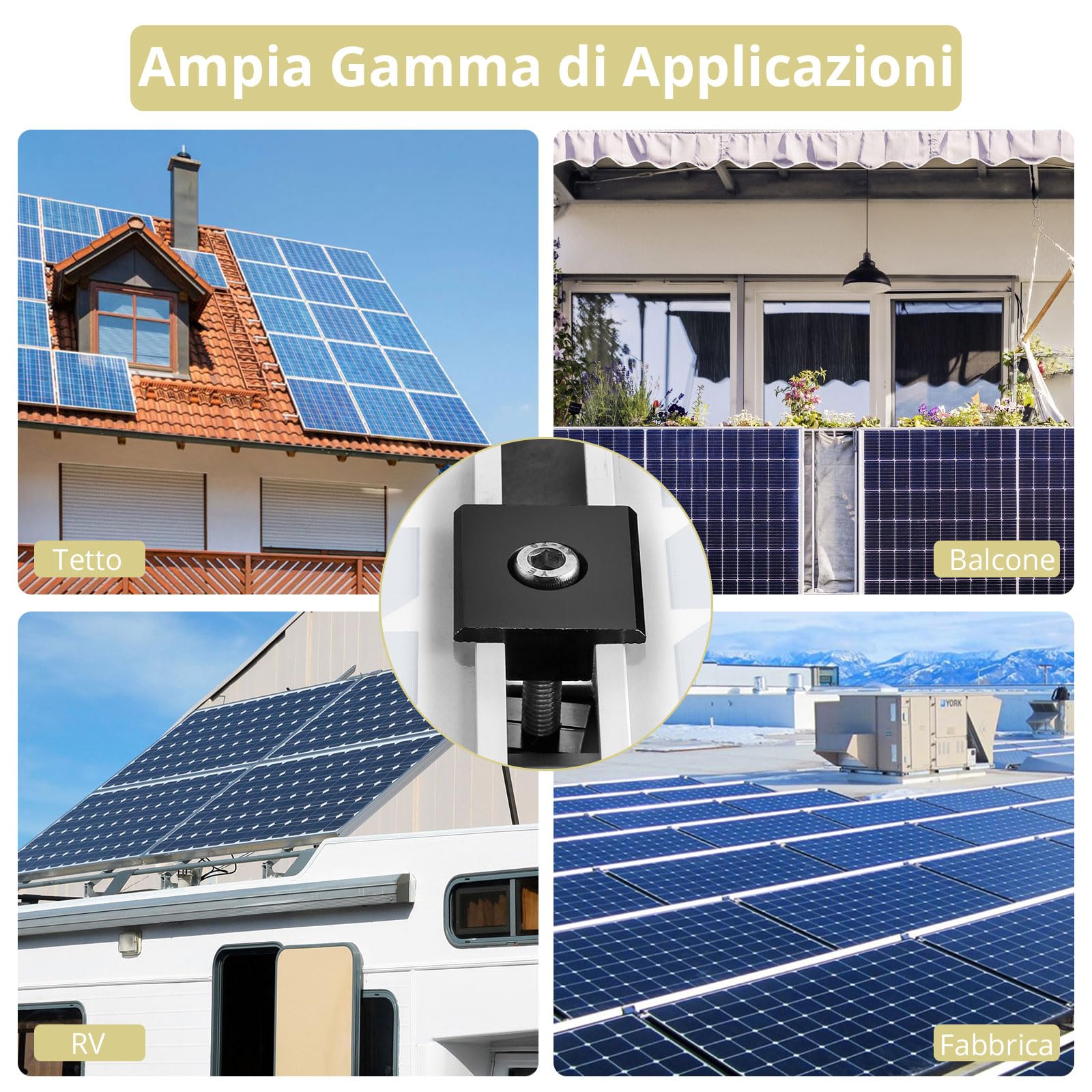 Anbte 10 Pezzi Staffa di Montaggio Pannelli Solari Morsetti T Nero 40mm