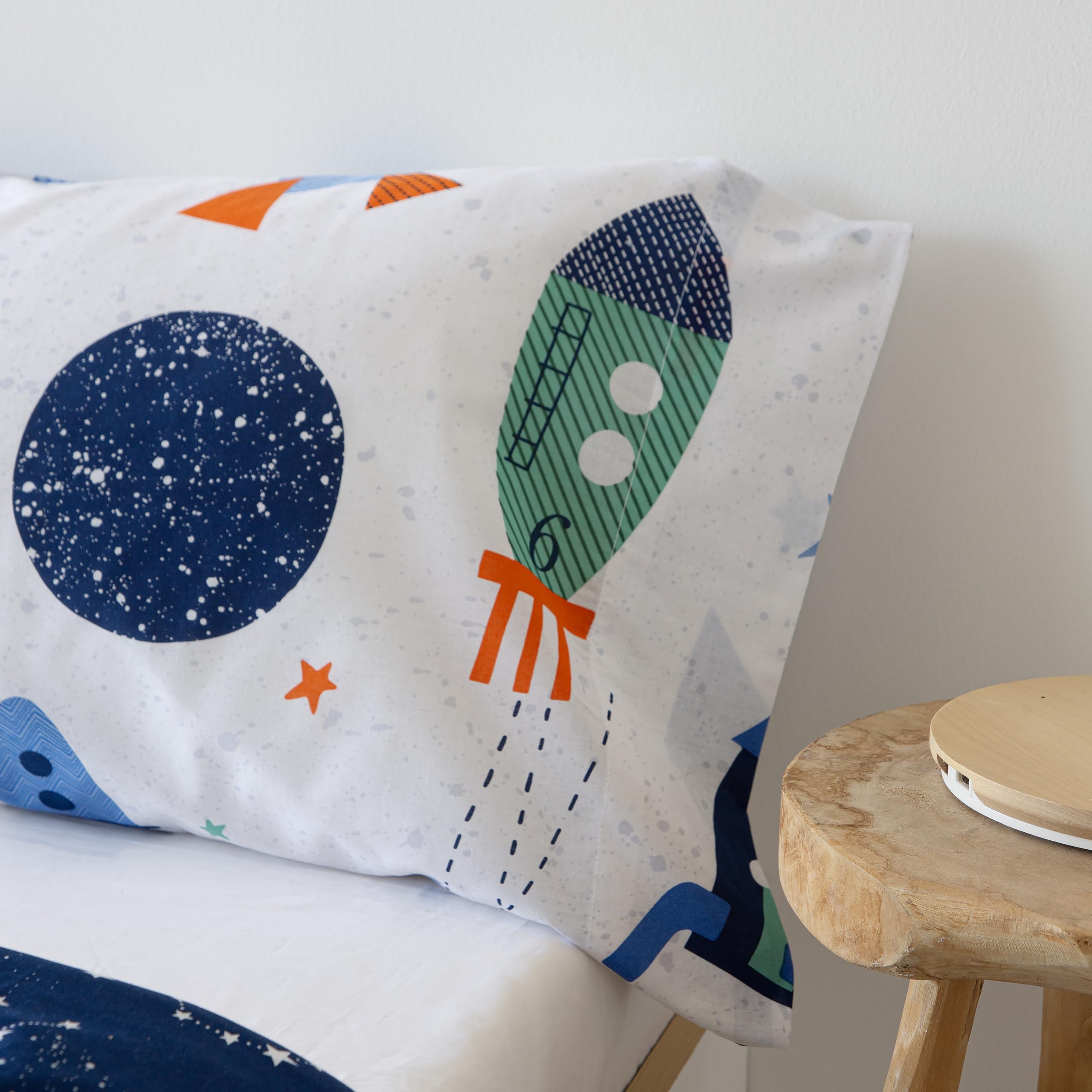 COTTON ARTean Funda Nórdica Reversible Infantil Rocket Cama de 90 Cierre con Botones. 50% algodón – 50% poliéster