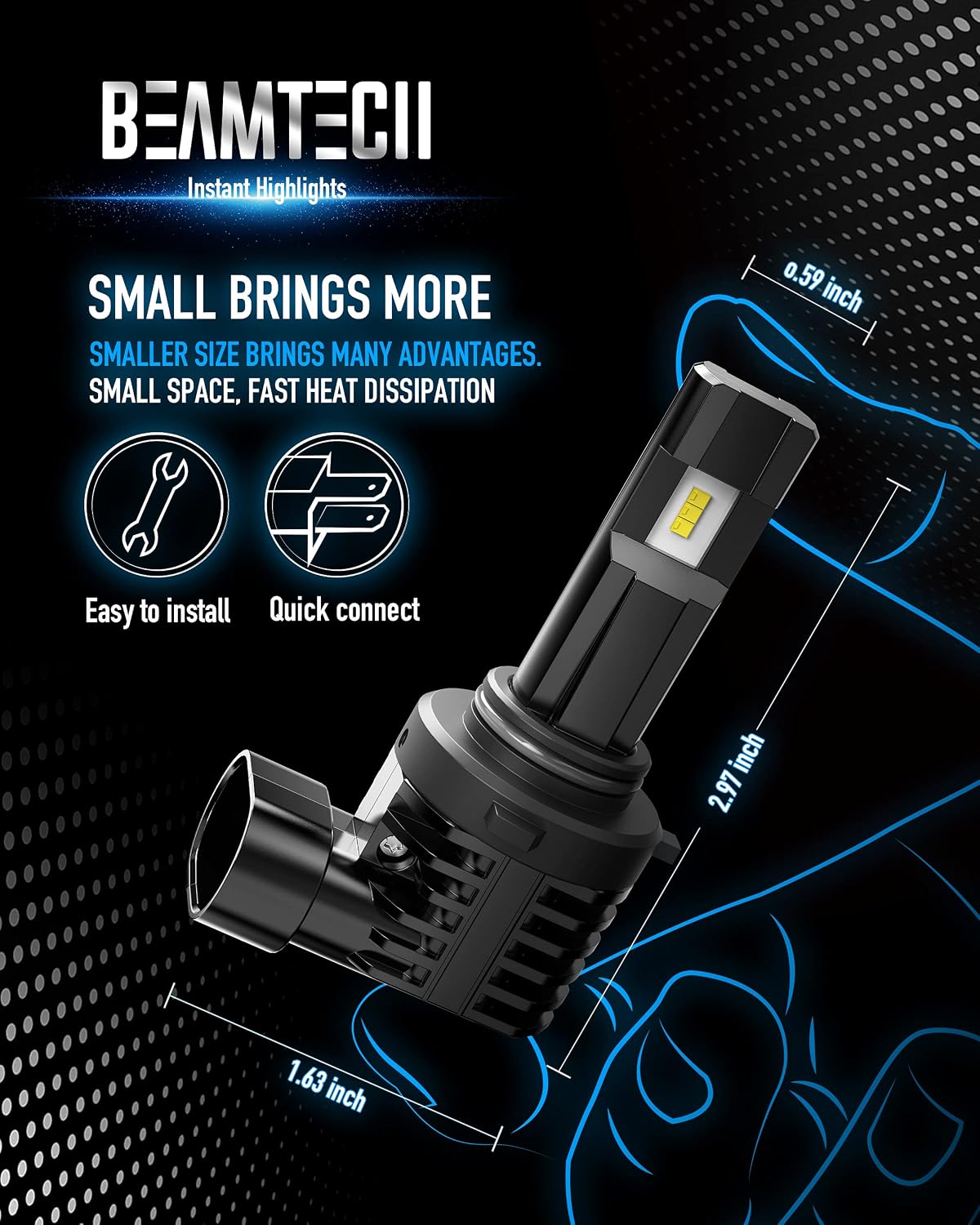 BEAMTECH 9006 LED Headlight Bulb, 12000LM 60W Fanless In Line HB4 Halogen Replacement 6500K Xenon White