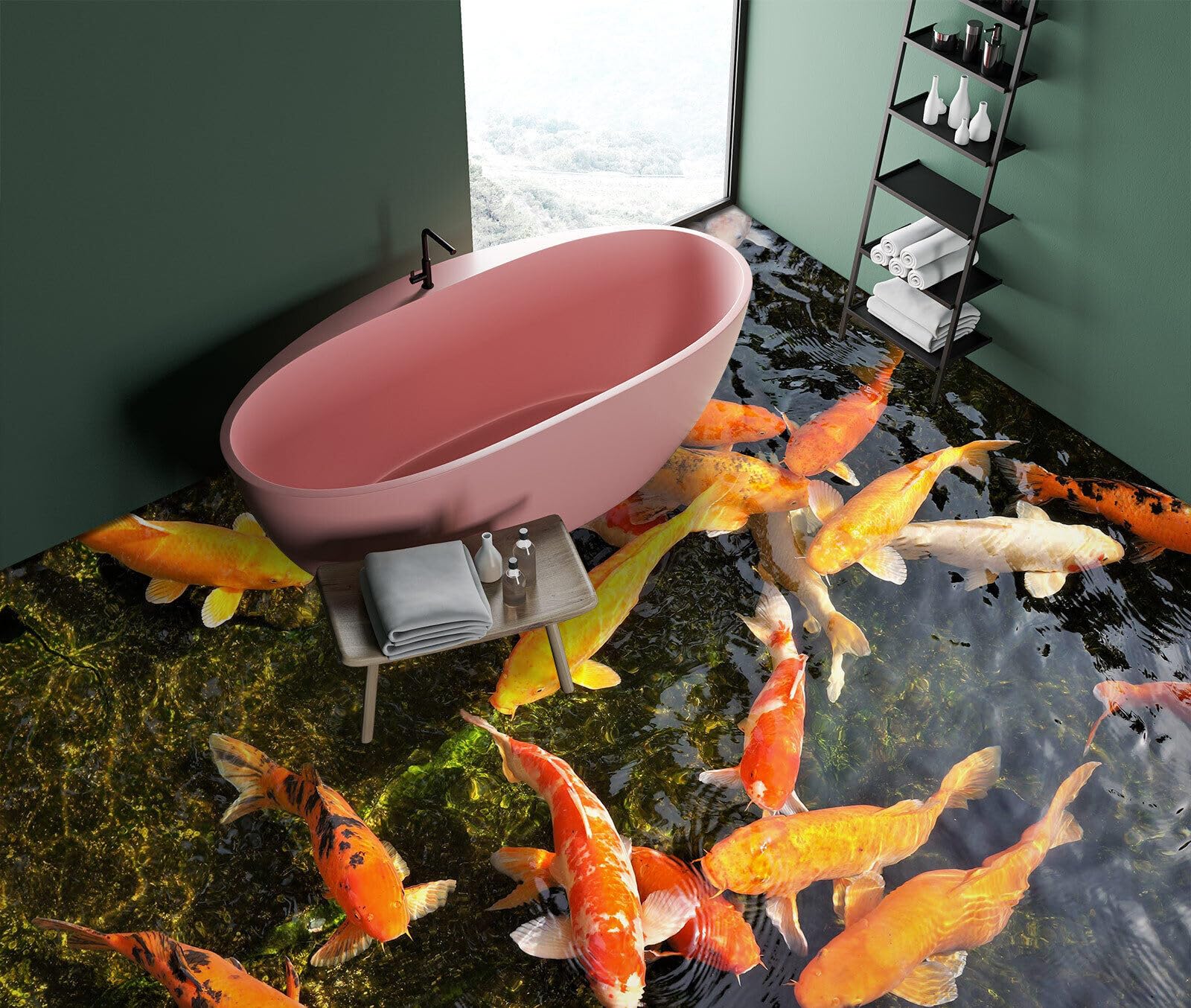 Cartel De Decoración De Piso Murales de papel pintado de suelo de pez amarillo 3D, 250 * 175 cm palillos autoadhesivos para azulejos de piso para sala de estar, cocina, baño, escaleras, pisos