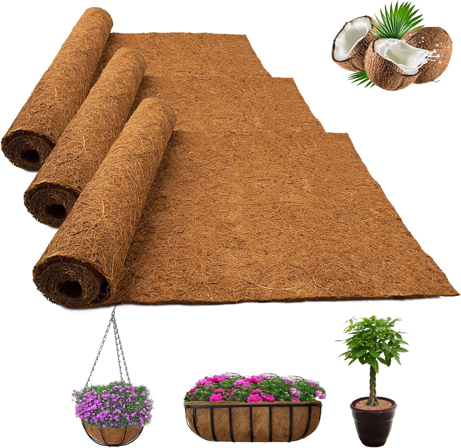 Fengaim 3 Rolls 1m*0.4m/40" x 16" Coconut Planter Liners, Coco Hanging