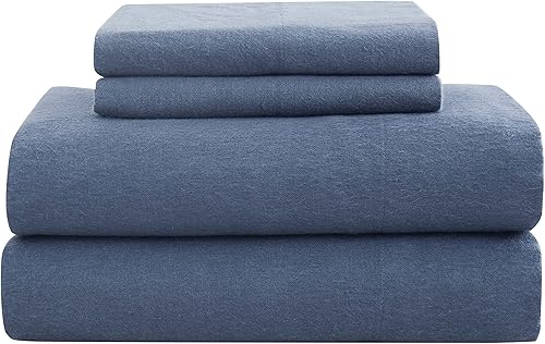 Miniatura 3 de LONDON FOG - Juego de sábanas y fundas de almohada King de 4 piezas - Colección de franela sólida, 100% algodón - Azul