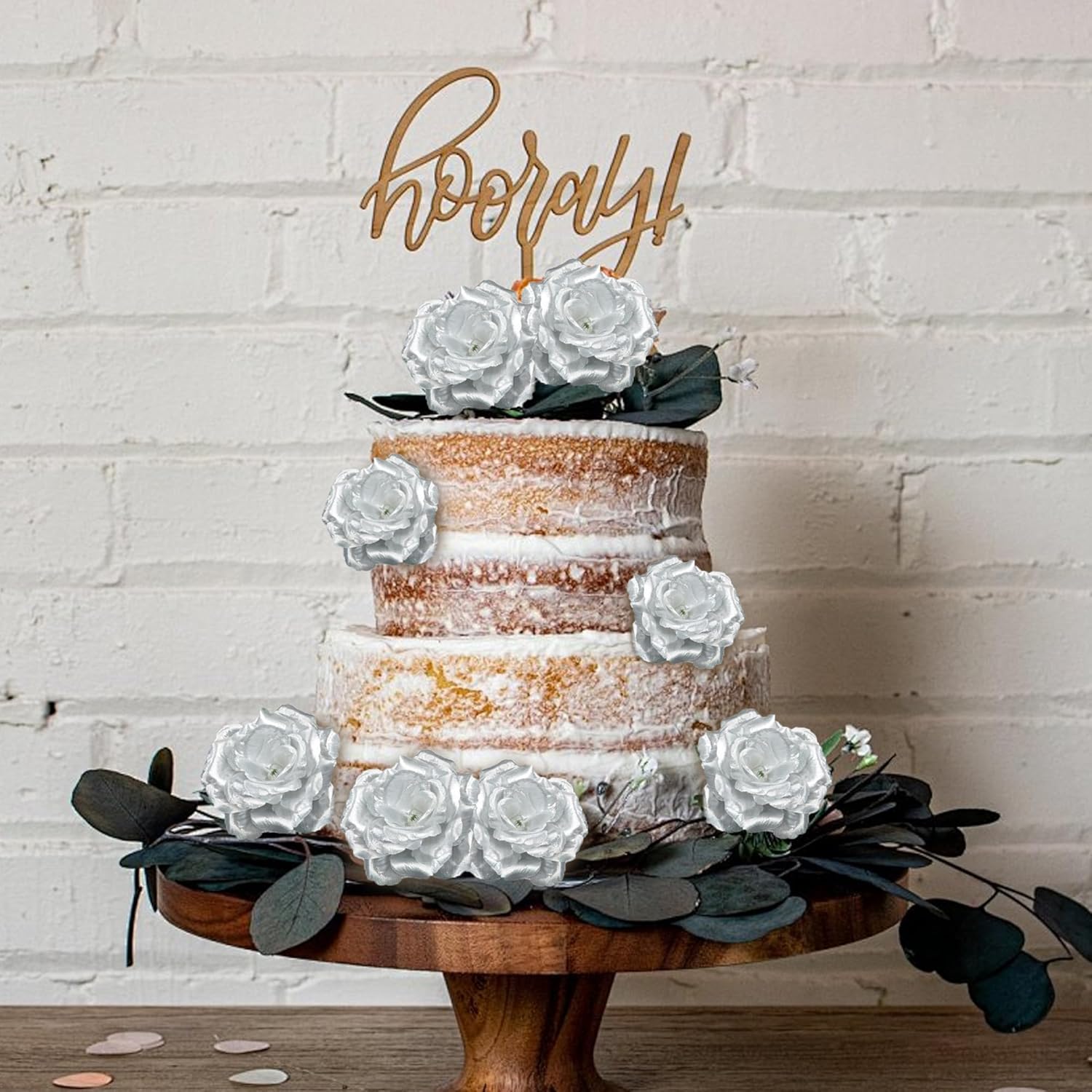 20 Pcs Silver Rose Flower Head, Artificial Flowers Bulk for DIY Crafts, 3 Inch Silk Rose Fake Flower for Decoration, Wedding Home Party Decor Baby Shower Centerpieces Table Decor, No Stem - Image 4