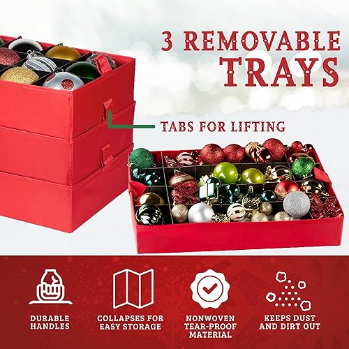 Miniatura 3 de Contenedor de almacenamiento de adornos de Navidad, almacena hasta 54 unidades, divisores ajustables, contenedor organizador grande para proteger y