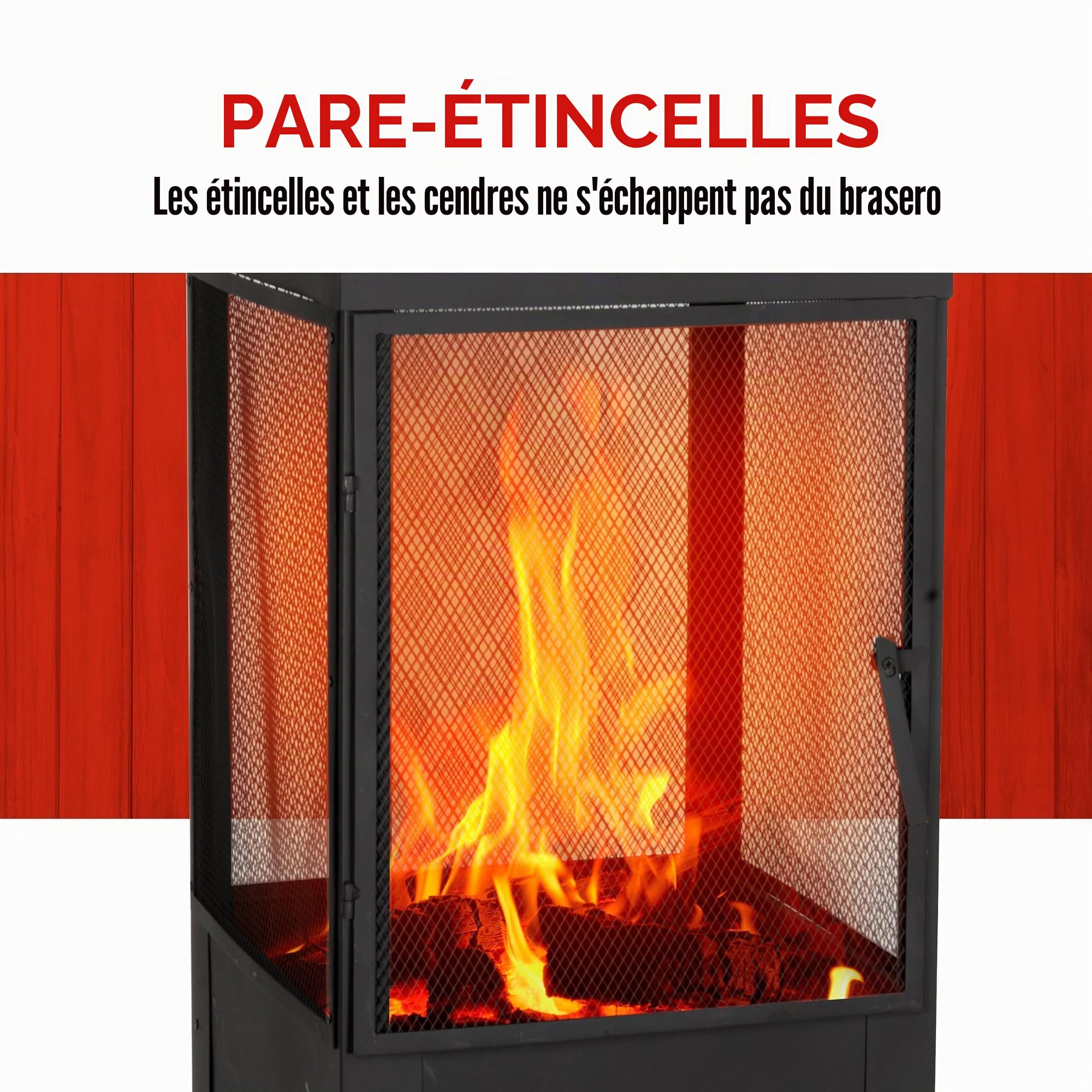 BBQ Collection Brasero Exterieur avec Cheminée - Cheminée de Jardin 194 x 44 x 47 cm - Cheminée de Terrasse avec Pare-Étincelles - Poêle à Bois Decoration Jardin - Acier au Carbone