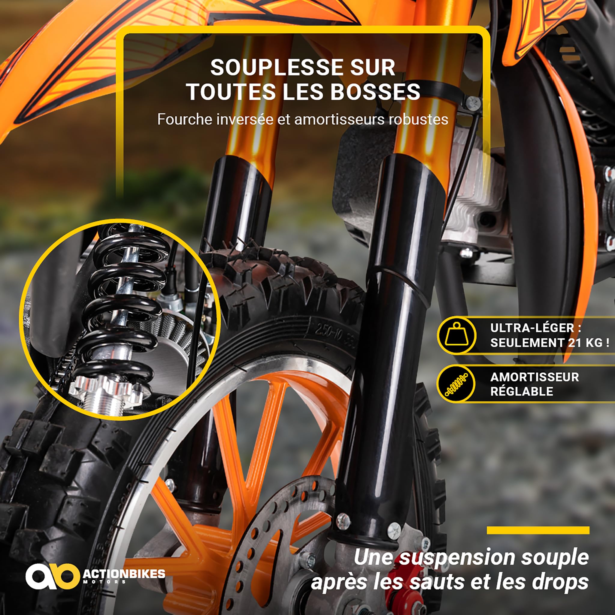 Actionbikes Motors Mini Delta 49 CC Moto-Cross pour Enfants | Freins à Disque - Filtre à air Sport - Échappement Sport - Pneus à air - Pocket Bike - Moto - Motocross - Dirt Bike - Dirtbike (Noir)