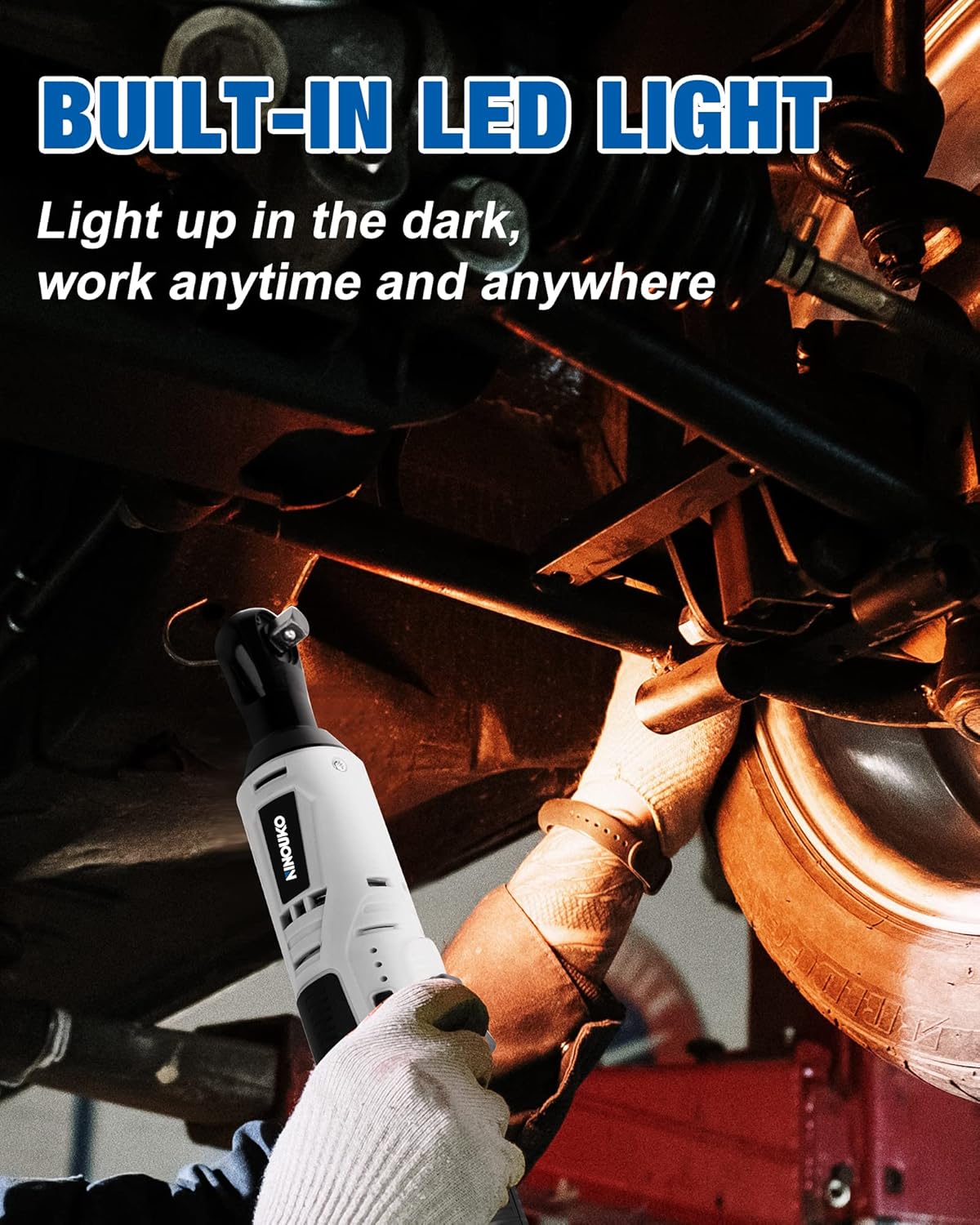 3/8 Inch Cordless Ratchet Wrench 12V 40Ft-LBS High Torque, with 2x2.0AH Batteries & LED Light, Electric Power Ratchet for Automotive Repairs, Tight Spaces, and DIY Projects Grey image 4 of 7 B0BDL3K3GM