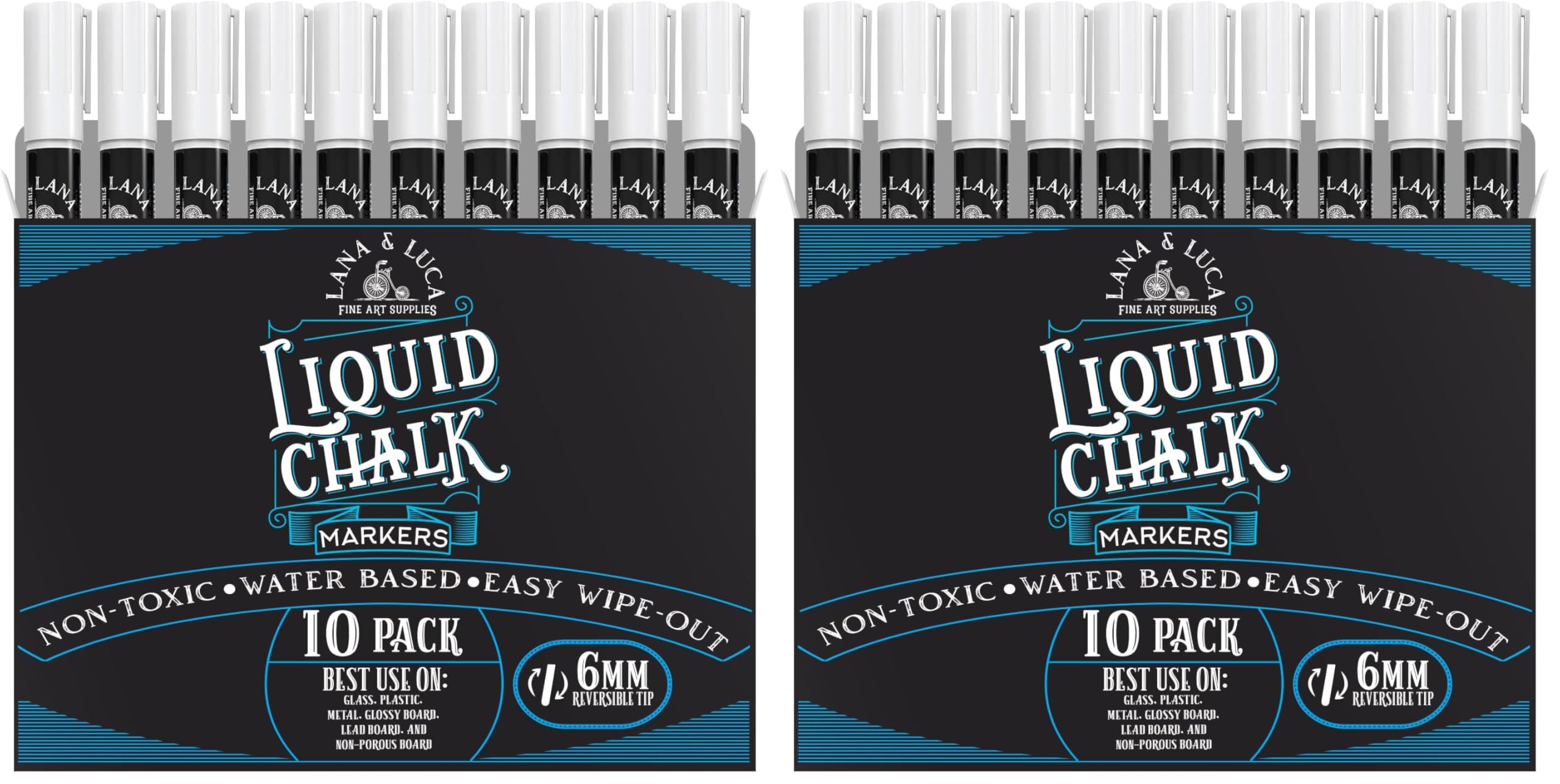 LANA &amp; LUCA Liquid Chalk Marker Pen - White Dry Erase Marker - Chalkboard Markers for Signs, Windows, Blackboard, Glass - Reversible Tip (6mm, 20 Pack)