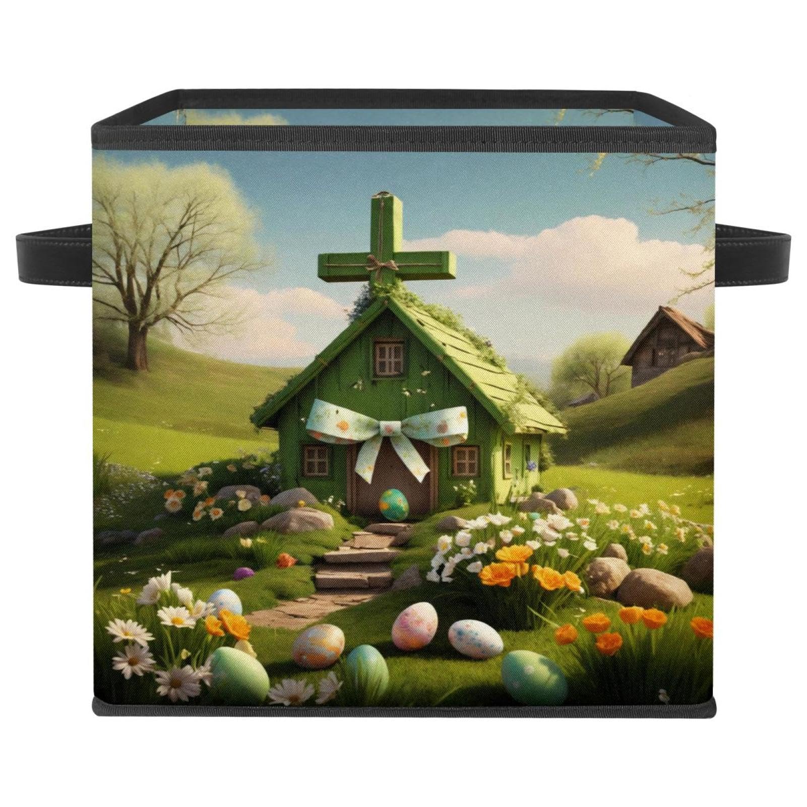 Boîte de rangement pliable haut de gamme en tissu durable et poignées en cuir véritable