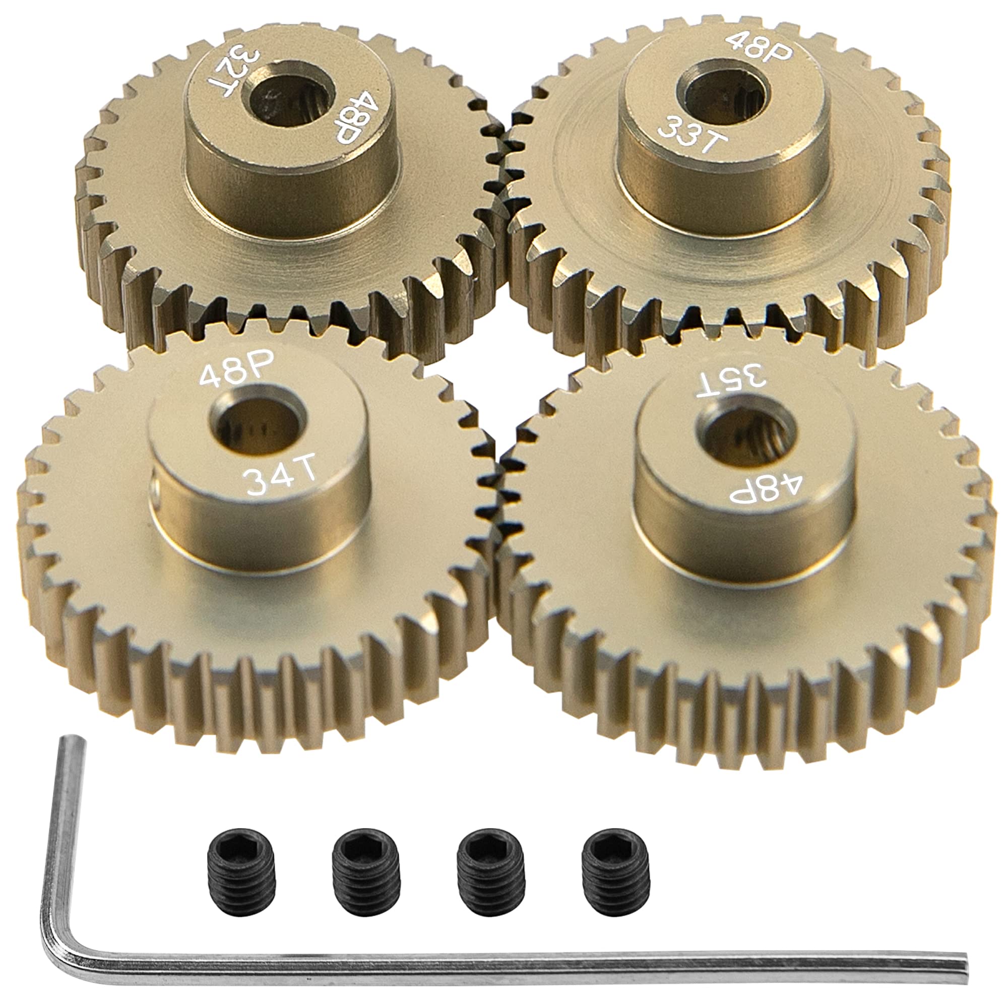 ShareGoo 7075 Aluminum Alloy 48P 3.175mm Pinion Gear Sets 32T 33T 34T 35T Motor Gears Fit 3.175mm (1/8-Inch) Shaft Compatible with HPI Losi Axial Traxxas Tamiya 1/10 RC Car,4Pack