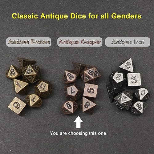 Miniatura 7 de Haxtec Mini juego de dados pequeños de metal DND con estuche de dados portátil de cobre antiguo para llavero