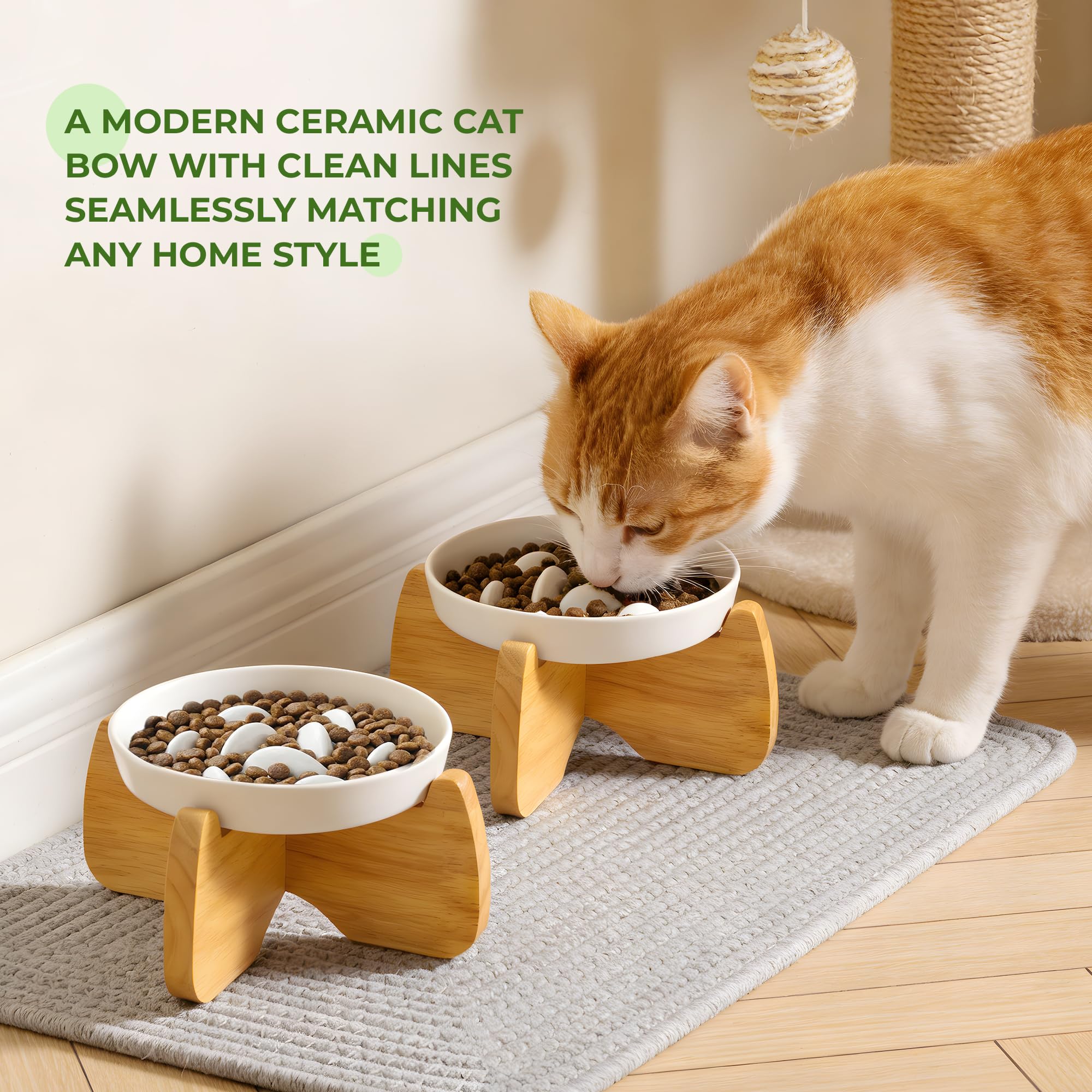 Gamelle Anti Glouton Chat Surélevée avec Support, 16 cm Large, Peu Profond Gamelle Anti-Glouton Chat Céramique pour Croquettes et Pâtée,Réduit Les Vomissements,Lavable au Lave-Vaisselle(2 Pack)